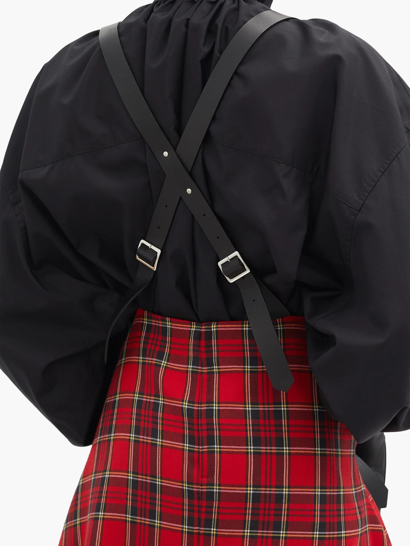 Crossover-braces pleated tartan wool-blend skirt - 4