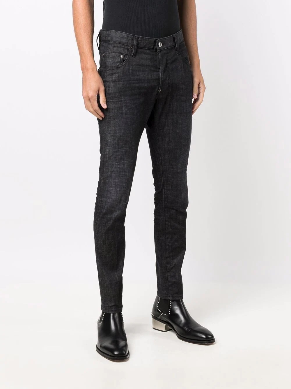 leather-patch slim-fit jeans - 3