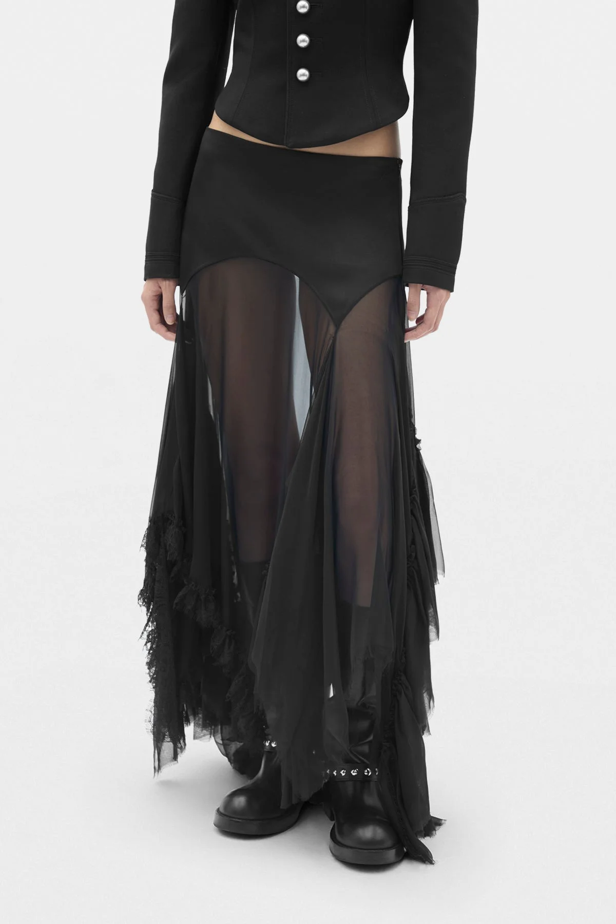 Aina Midi Panel Skirt With Cadi Contrast And Lace Ruffles - 1