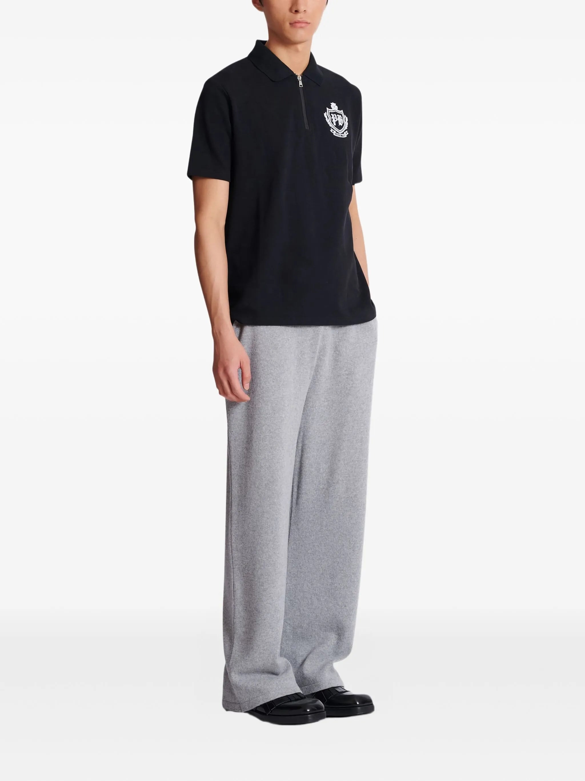Balmain Emblem-embroidered Half-zip Polo Shirt - 4