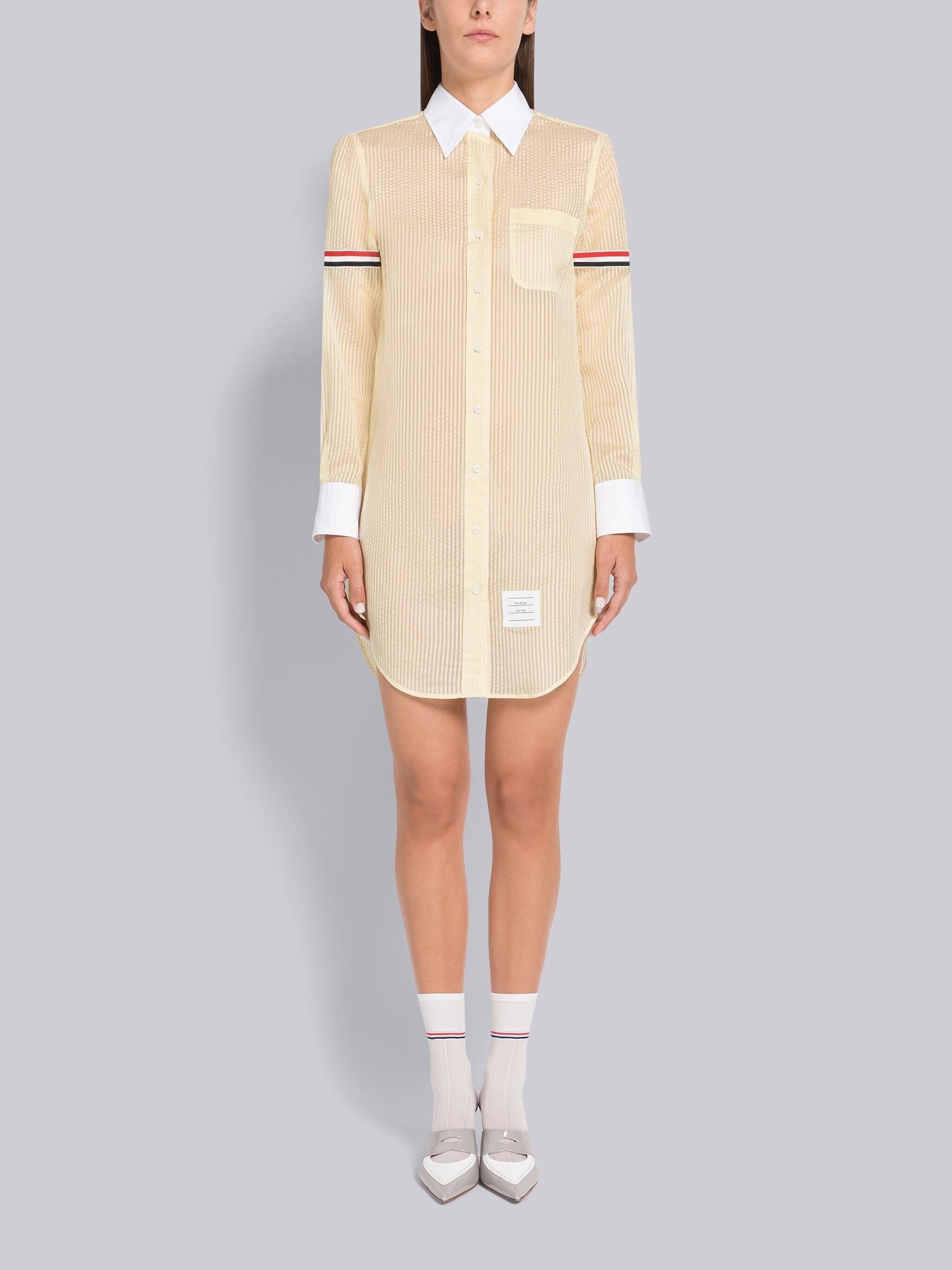 University Stripe Silk Organza Armband Mini Shirtdress - 1