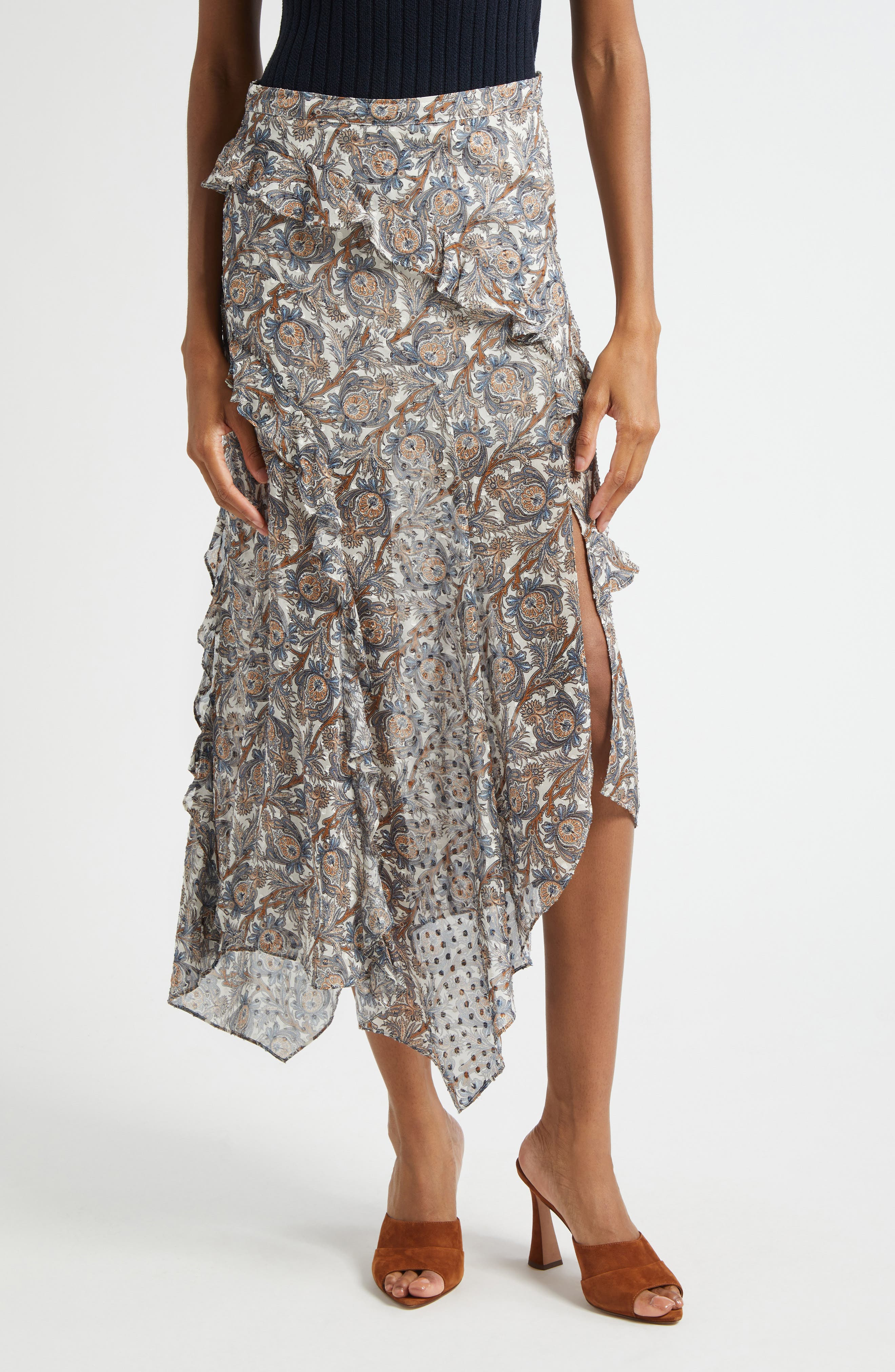 Veronica Beard Eleonora Paisley Silk Blend Asymmetric Skirt in Dove Multi at Nordstrom - 1