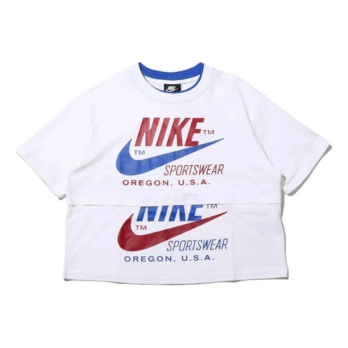 (WMNS) Nike logo Splicing Short Sleeve US Edition White CJ2040-100 - 1