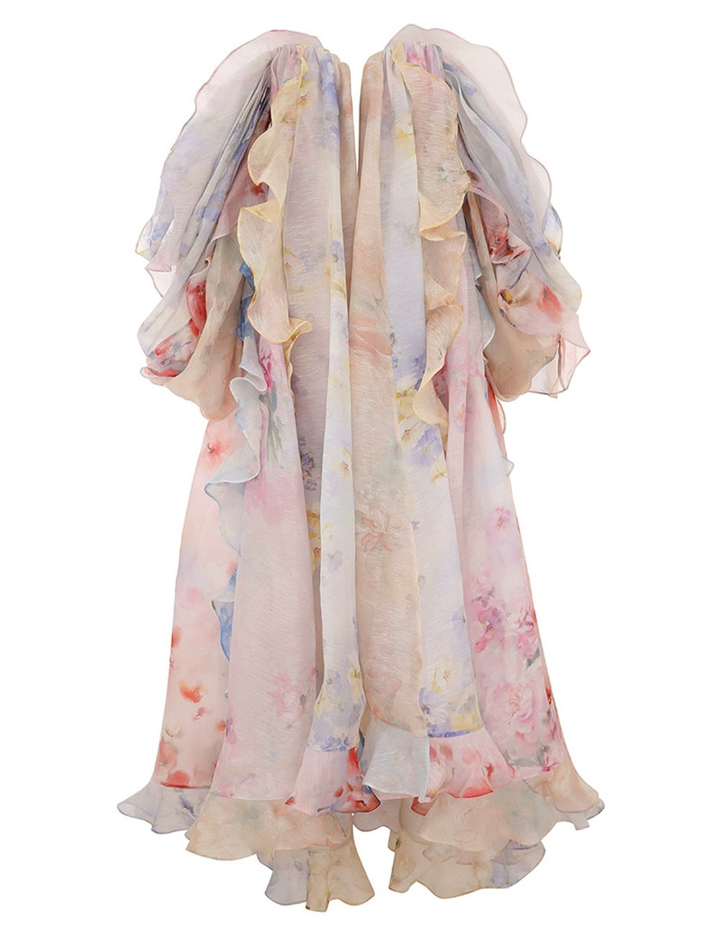 zimmermann pink ruffle dress Asymmetric ruffled linen 6355DC26R Zimmermann Lace Ruffled Midi Dress