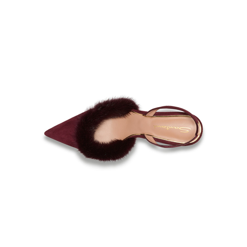 Women's burgundy suede and mink mid-heel slingback 5