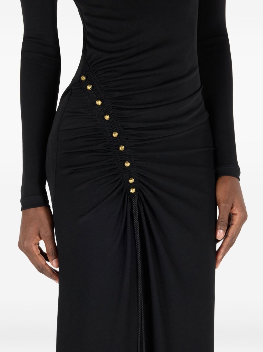 gathered-detail high-neck midi dress - 5