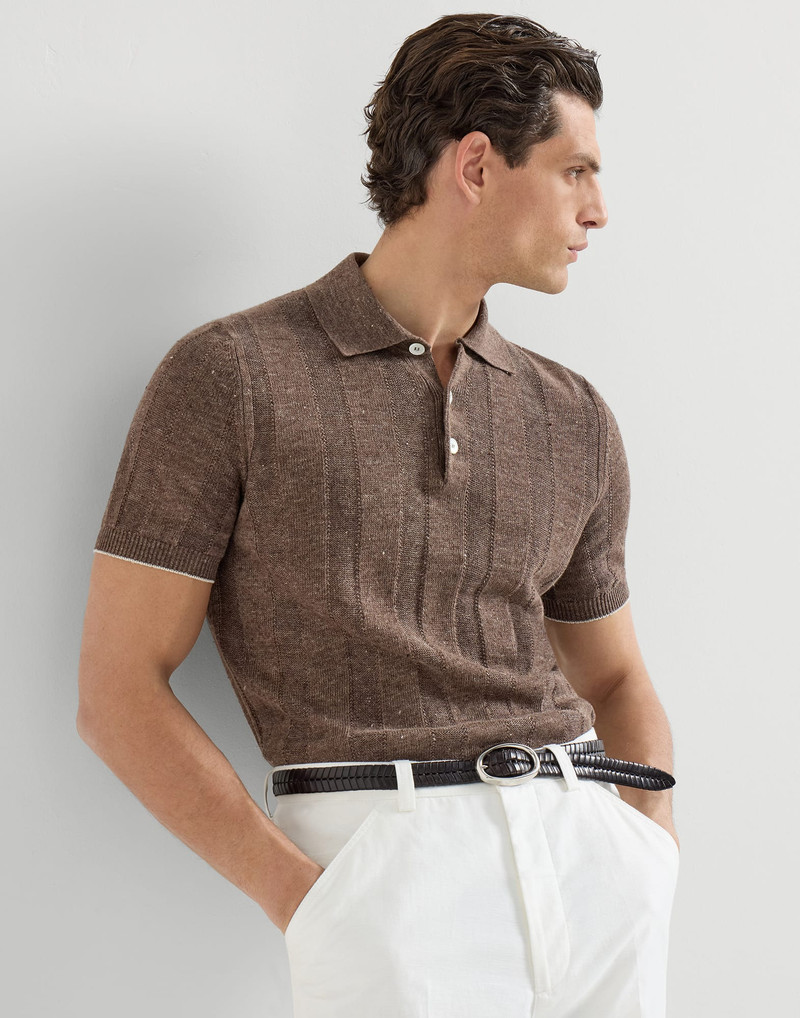 Linen and cotton wide rib knit polo 5