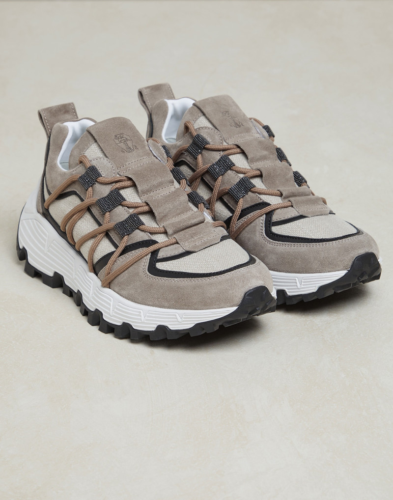 Suede and canvas trekk sneakers with precious eyelets 2