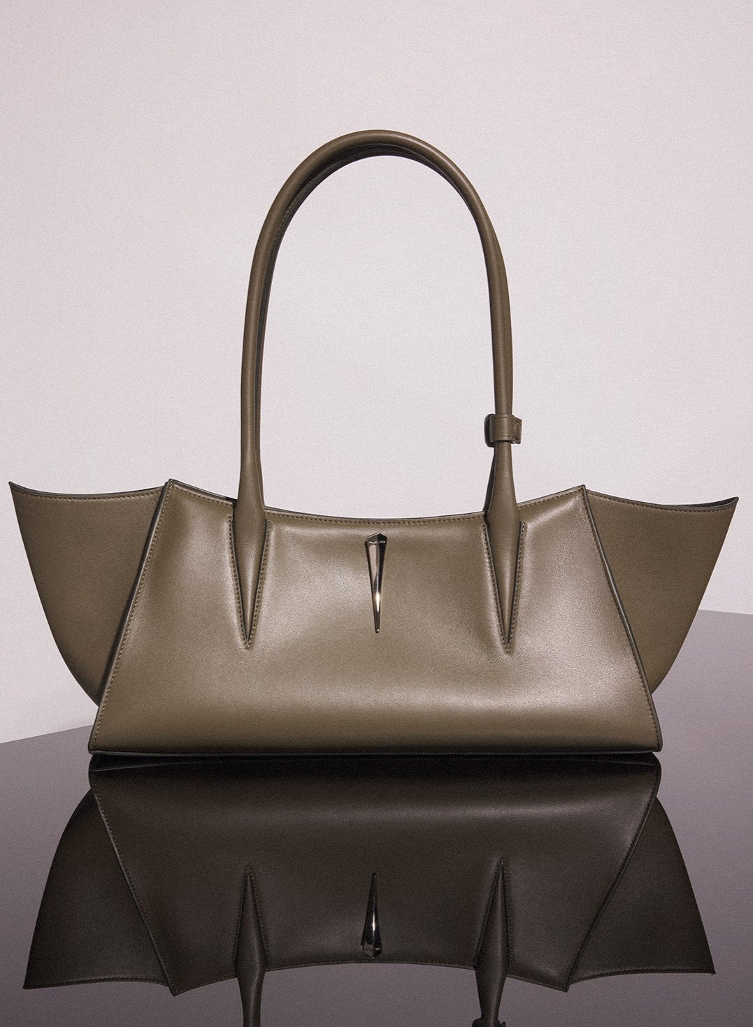 khaki smooth leather fang bag - 1