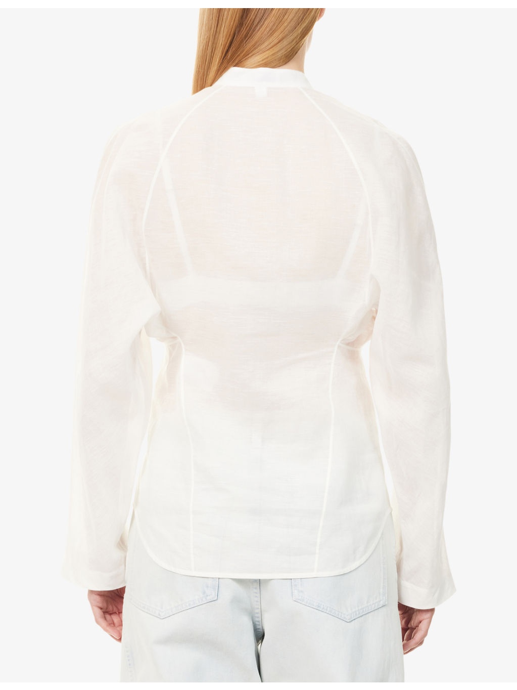 Curved Mock-Neck Cotton and Linen-Blend Shirt - 4