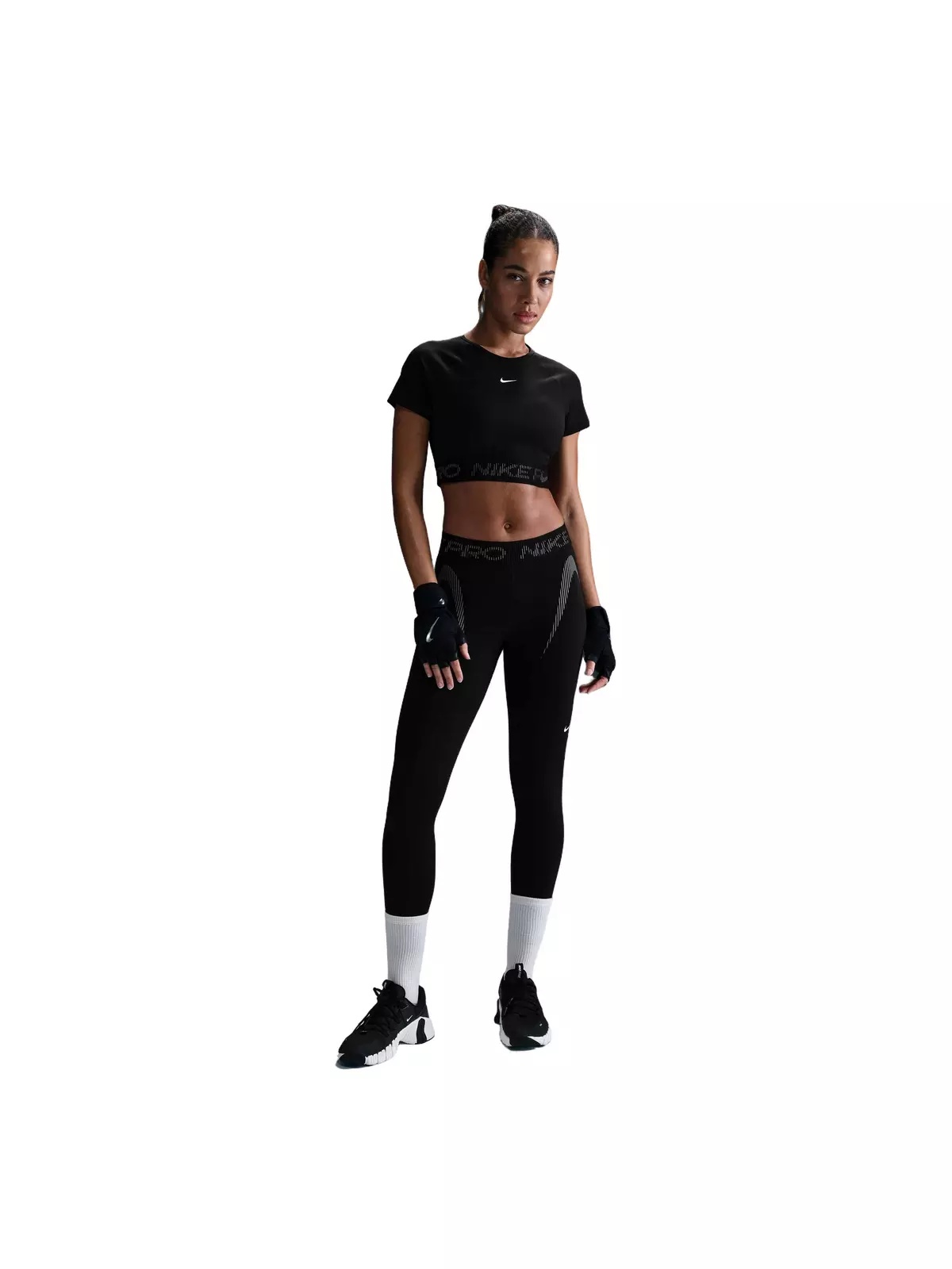 Women's Pro Dri-FIT Short-Sleeve Cropped Graphic Top-Black - 4