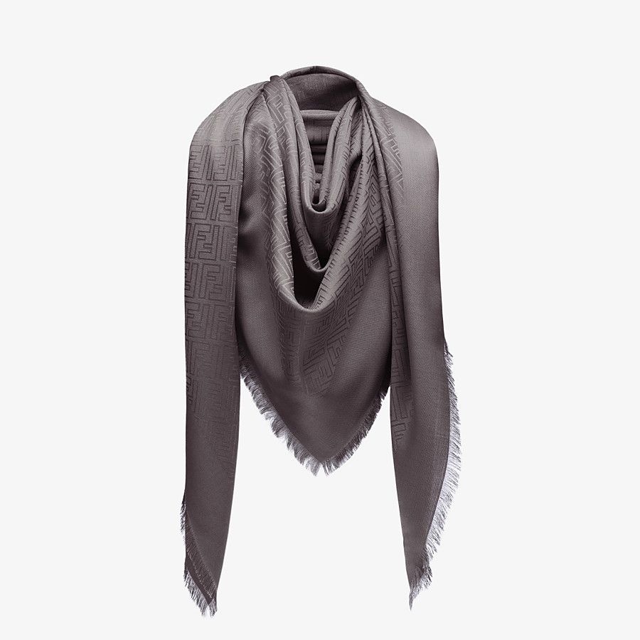 Gray silk and jacquard wool shawl - 2