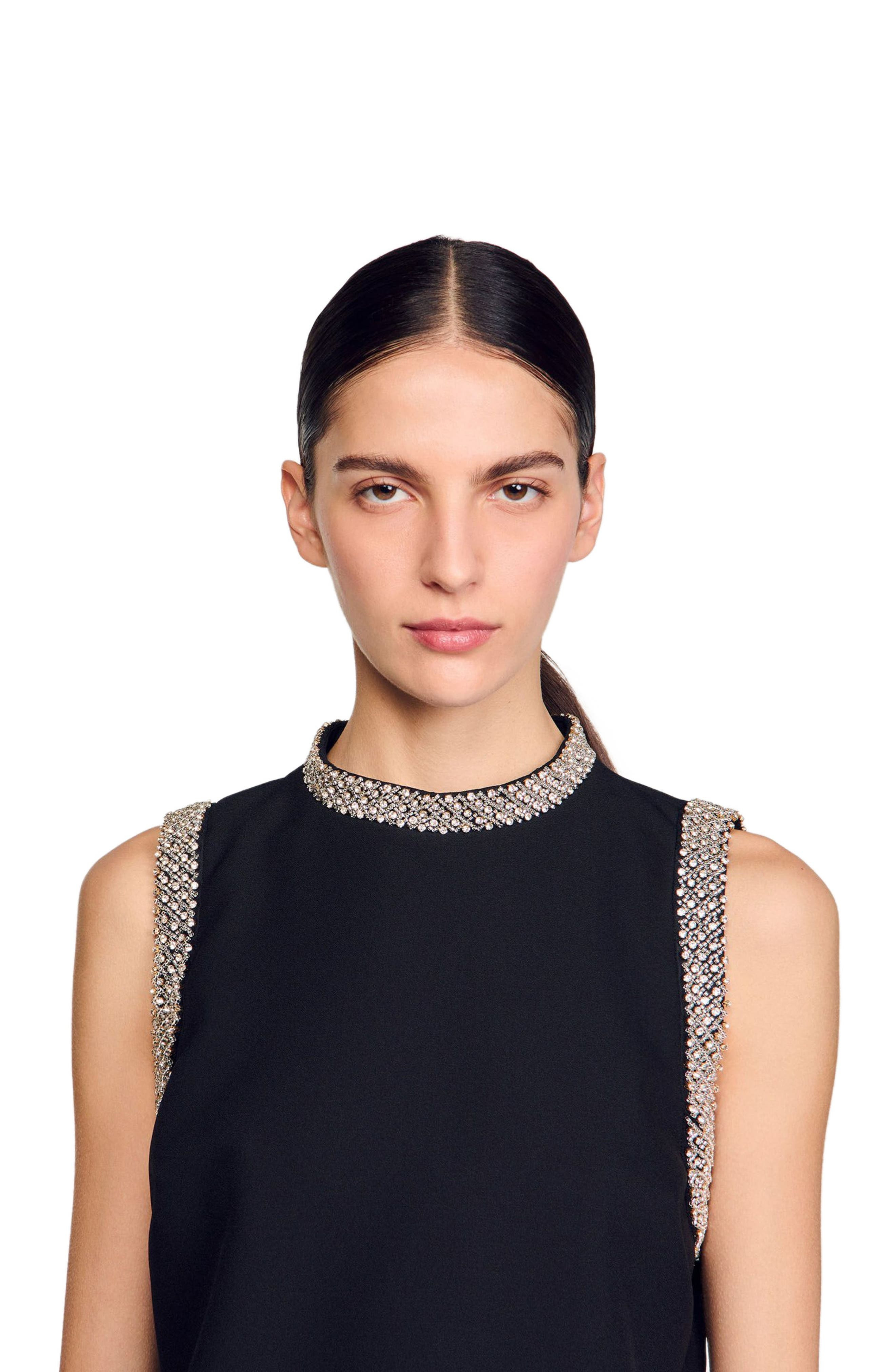 SANDRO Short dress with rhinestone details in Black at Nordstrom - 4