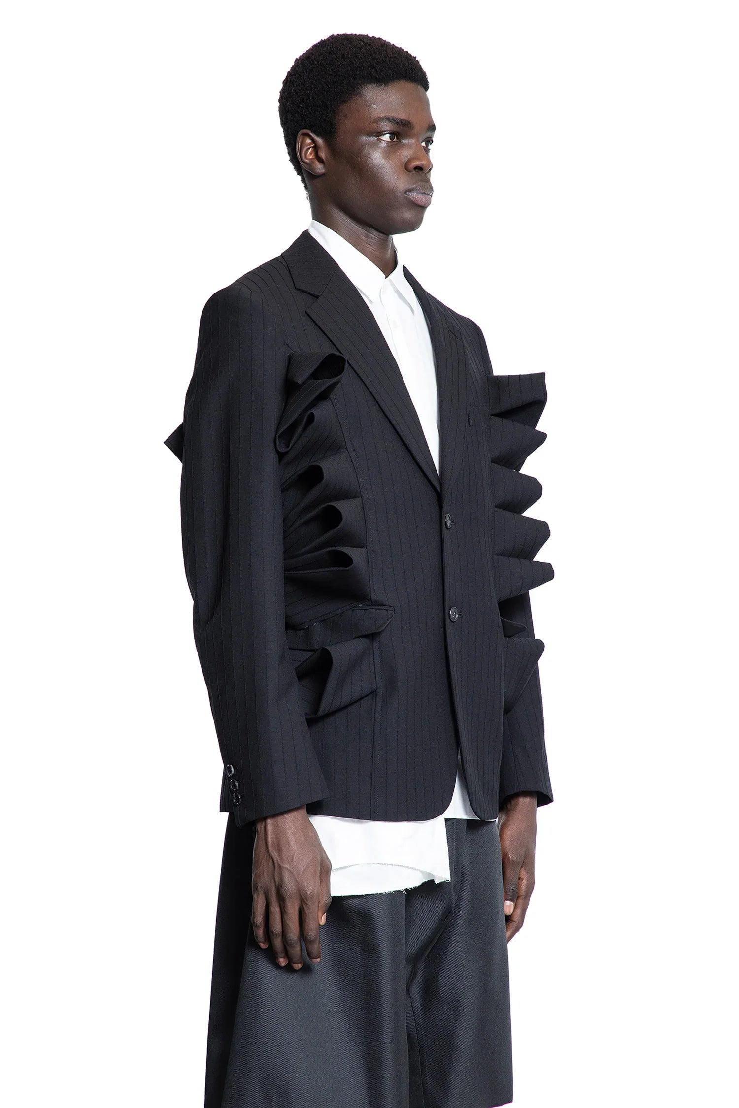 Ruffled-Pinstripe-Wool-Blazer - 2