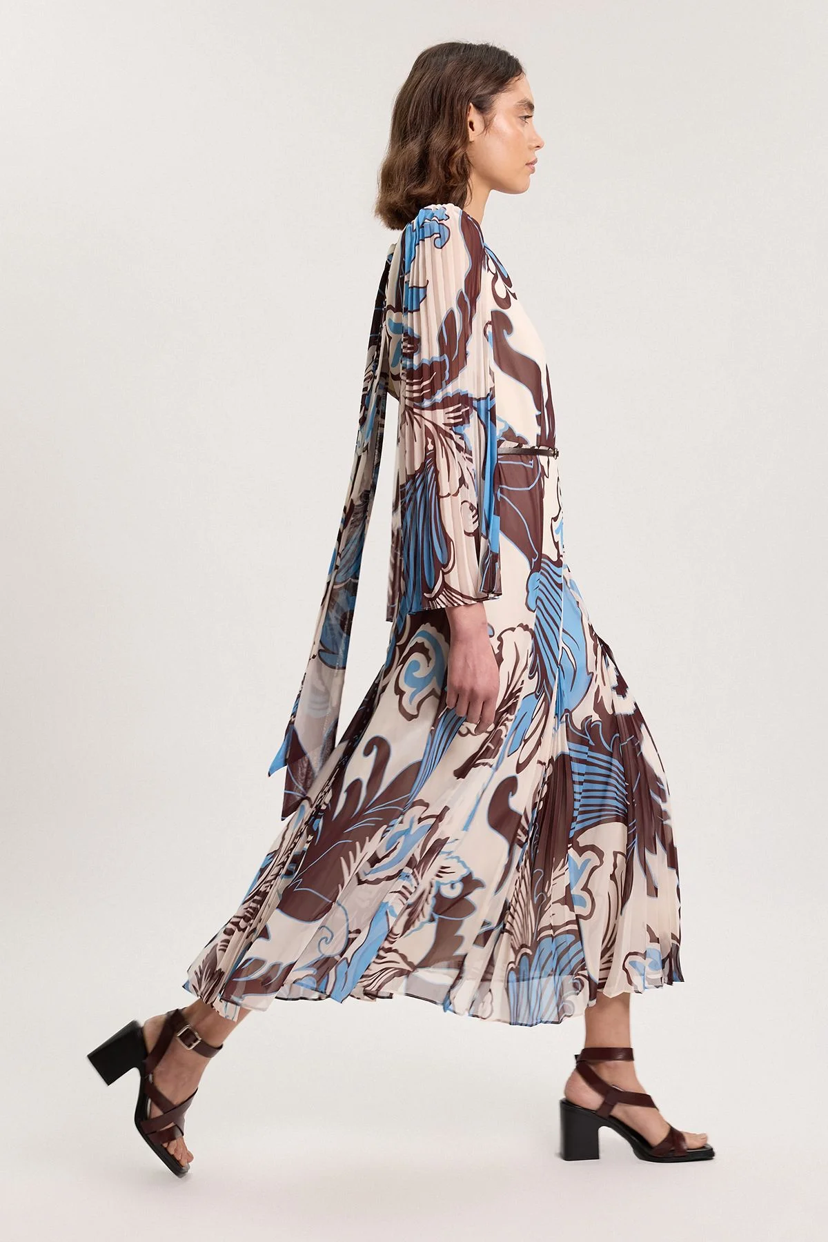 Petite Paisley Blue Pleated Woven Maxi Dress - 1