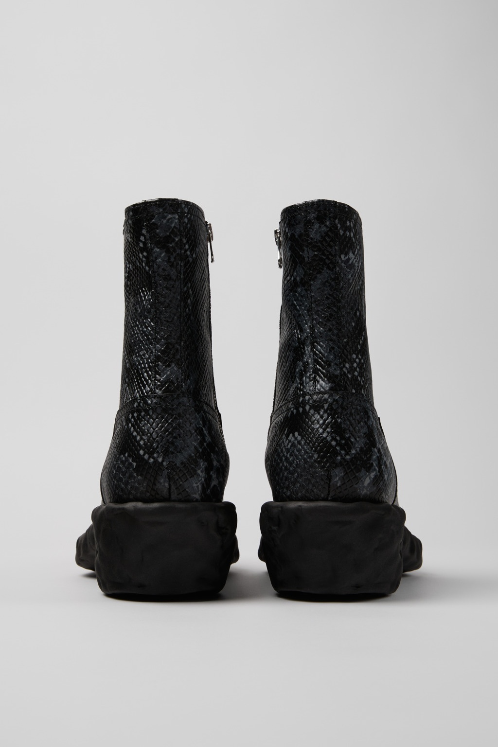 Gray-Black Leather Zip Bootie - 3
