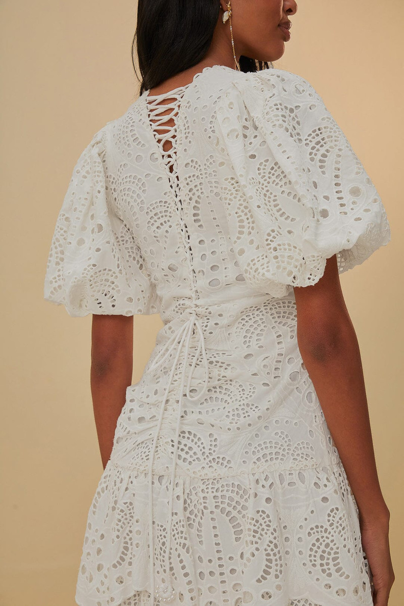 White Cotton Eyelet Puff Sleeve Midi Dress 5