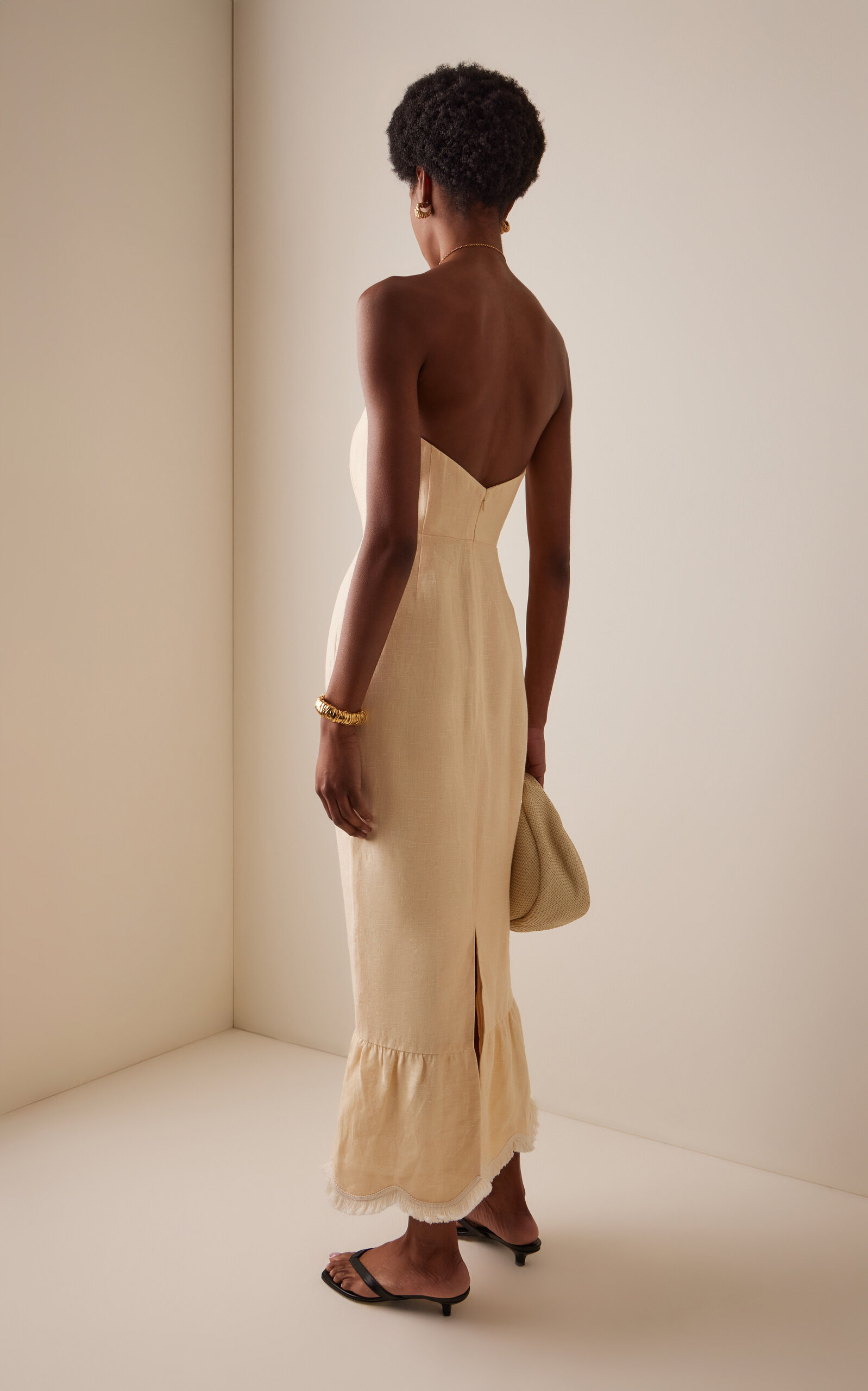 Essie Strapless Fringed Linen Maxi Dress yellow - 4