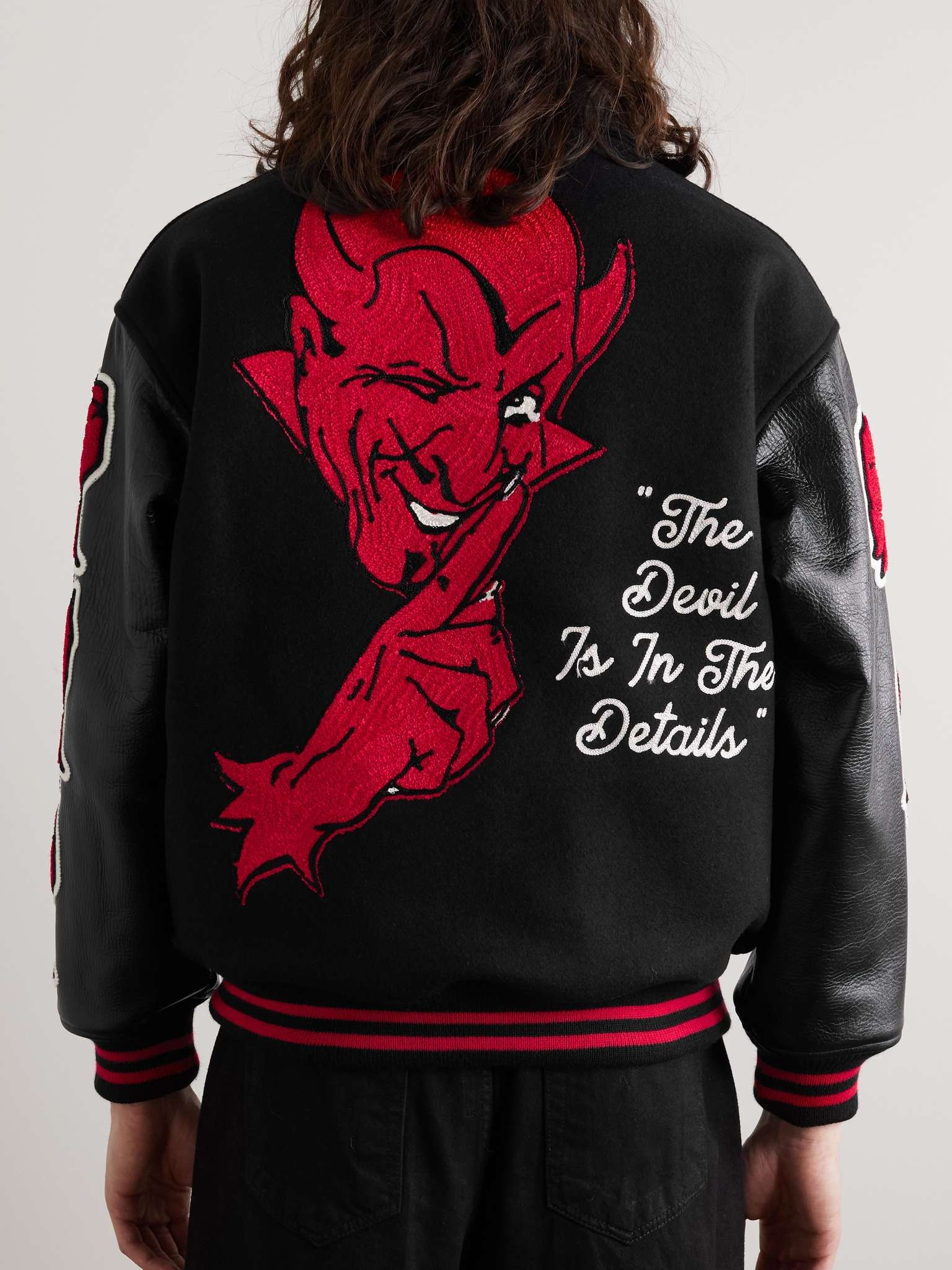 Appliquéd Embroidered Wool-Blend and Leather Bomber Jacket - 4