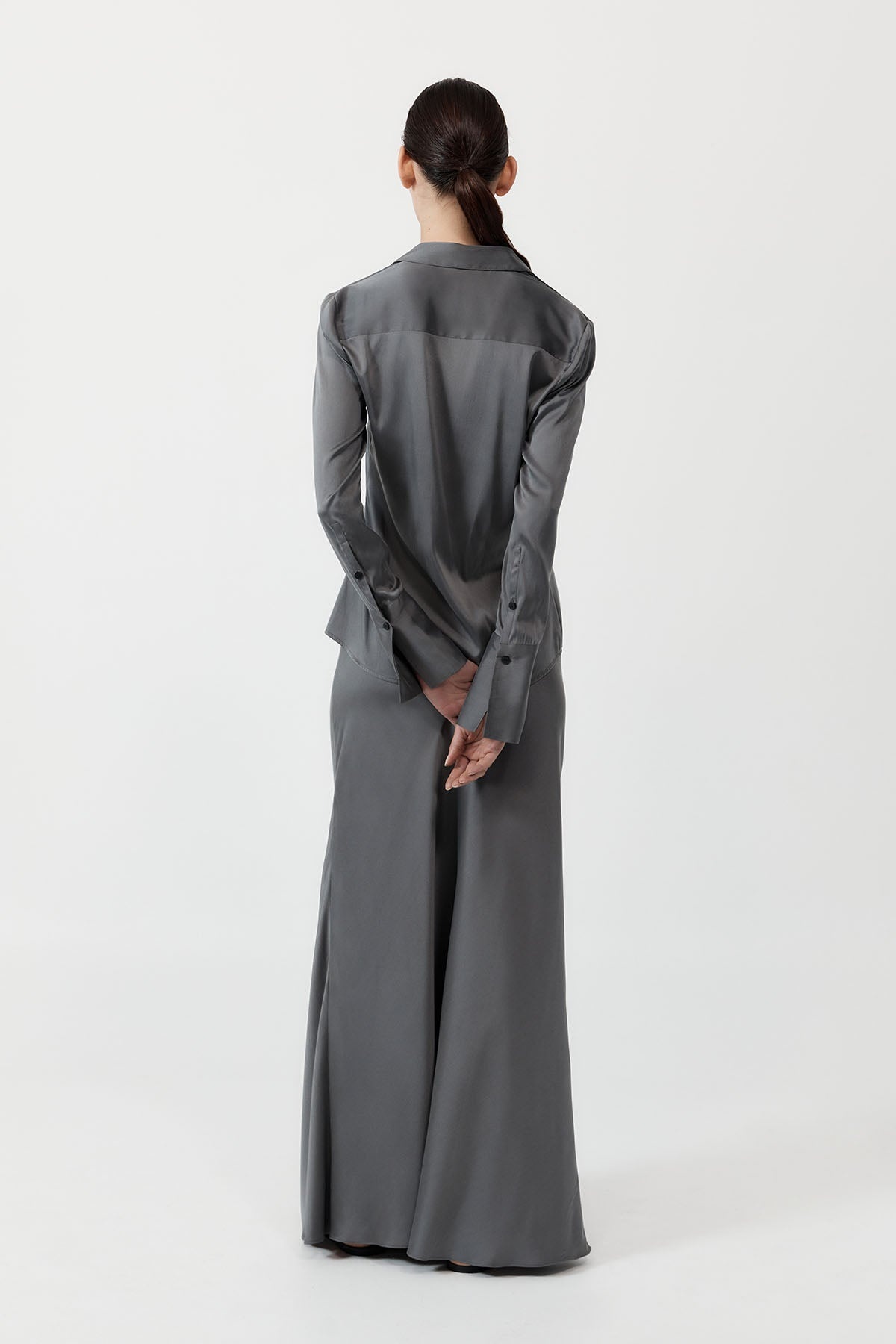 Soft Silk Maxi Skirt - Pewter Grey - 4