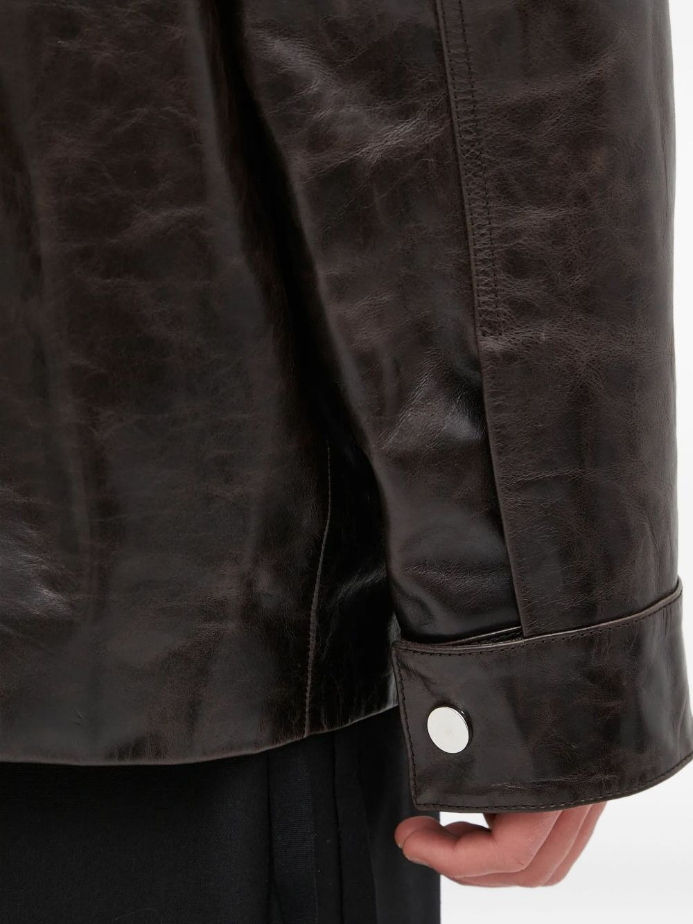 snap-fastening flap-pockets leather jacket - 4