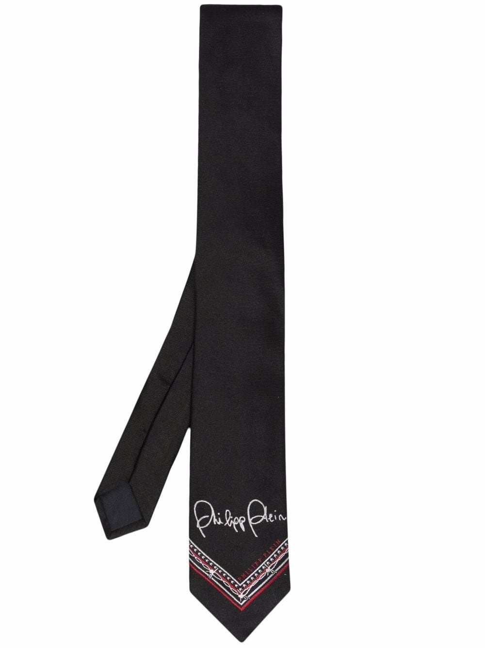 signature-print silk tie - 1