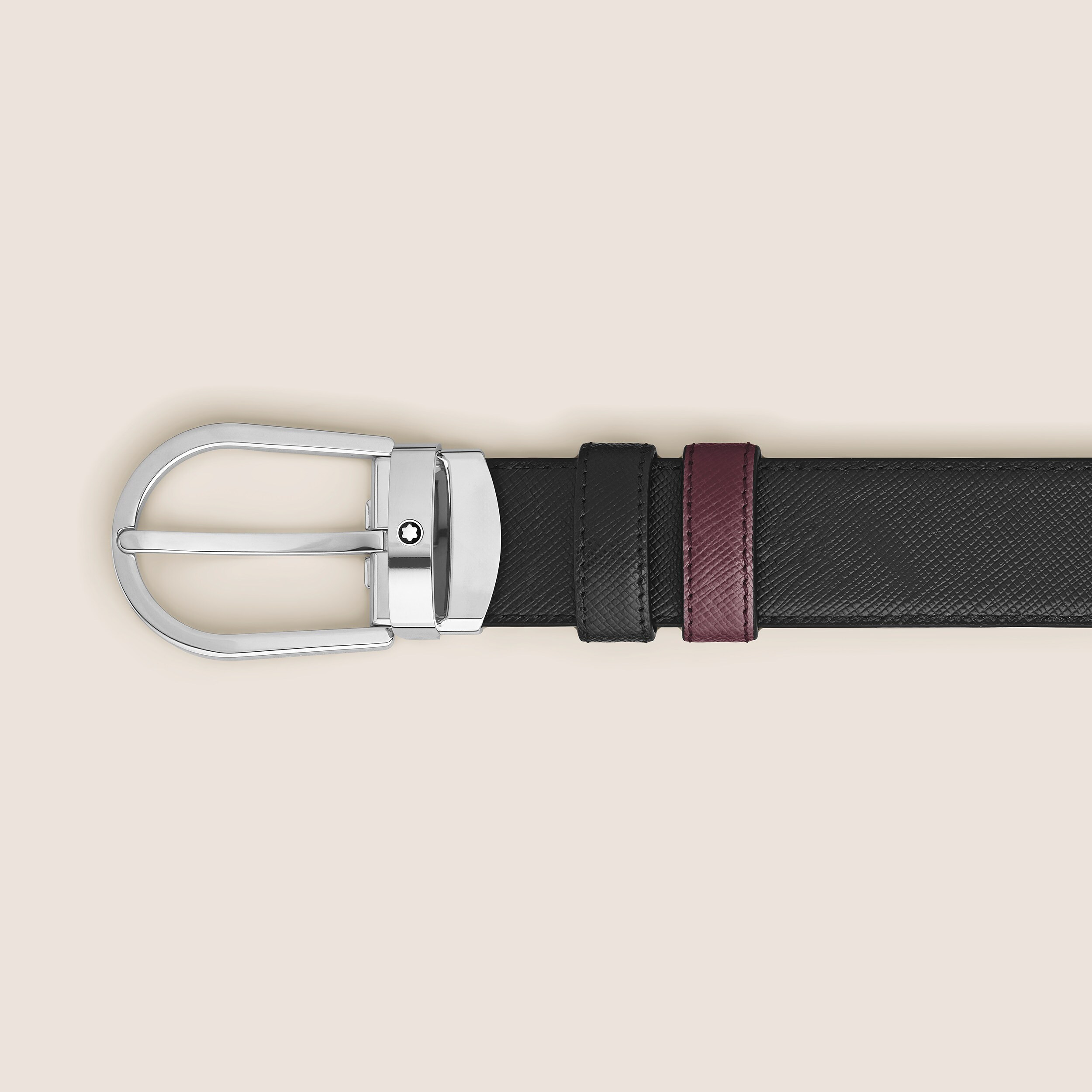 HORSESHOE BUCKLE CASSIS/BLACK 30MM REVERSIBLE LEATHER STRAP - 3