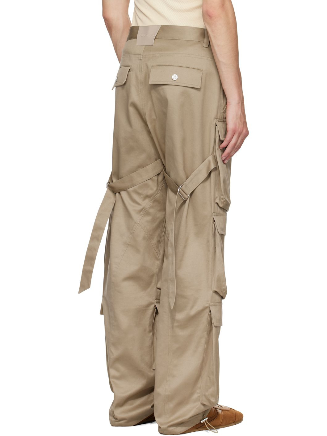 Beige Cinch Strap Cargo Pants - 3