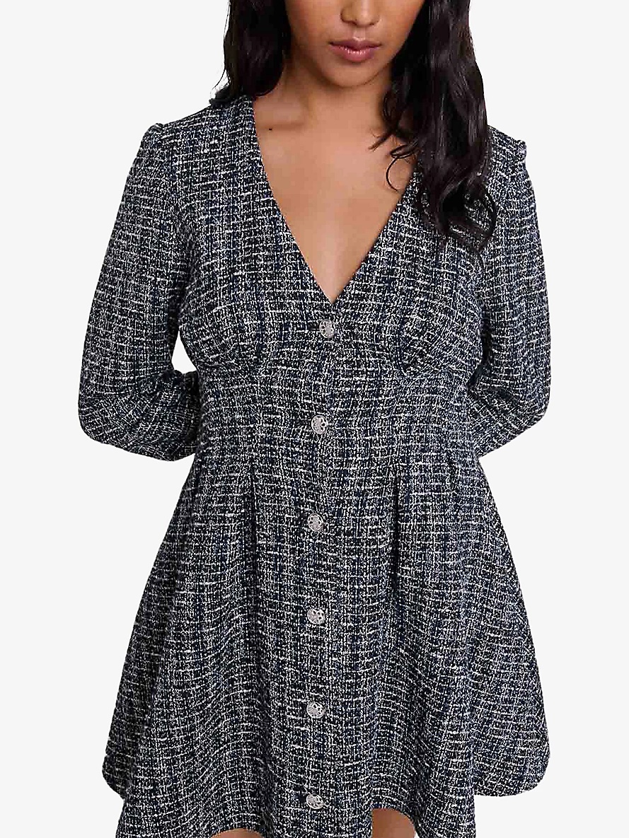 V-neck long-sleeve woven mini dress - 5