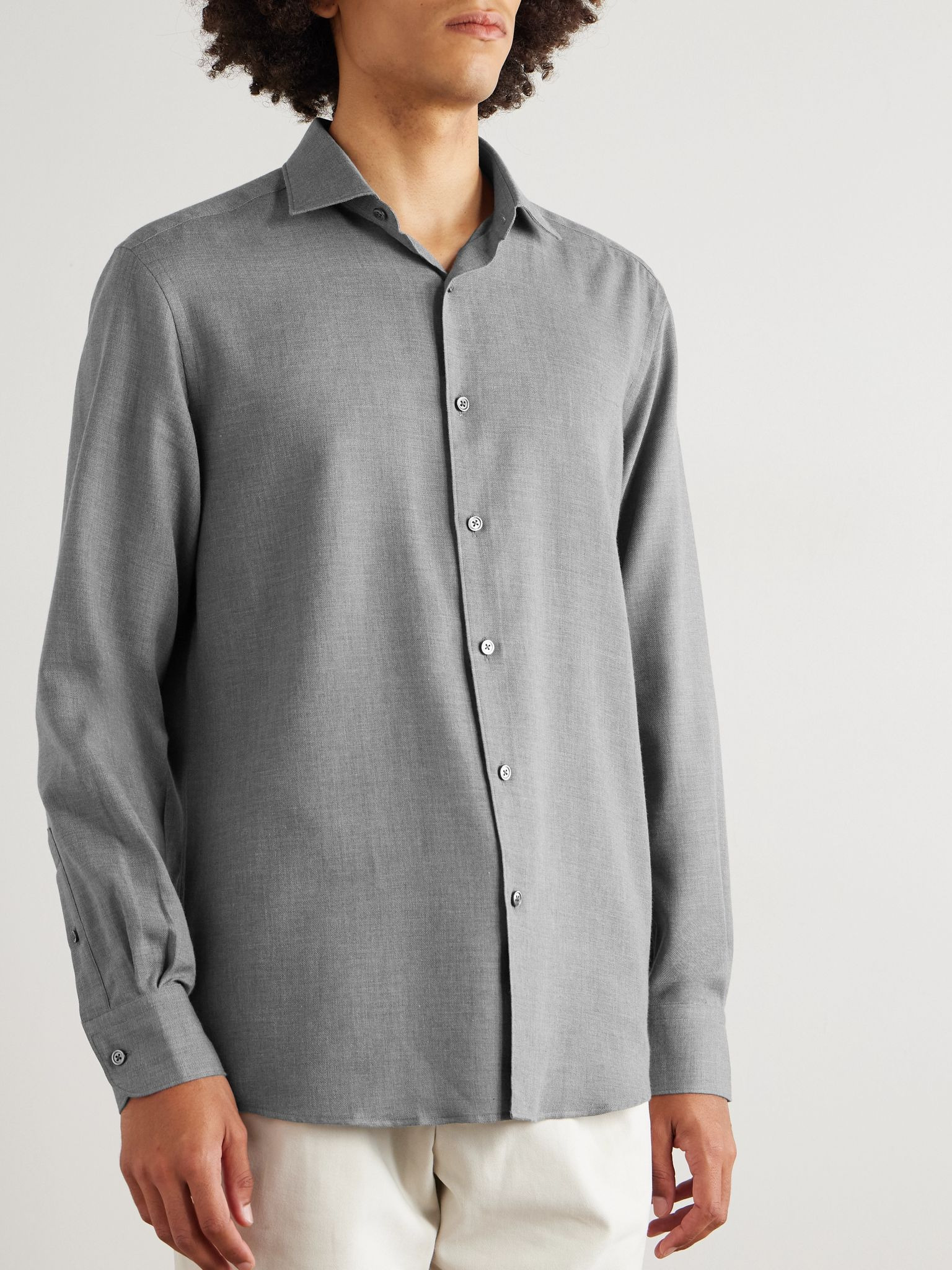 Cotton and Cashmere-Blend Twill Shirt Gray - 3