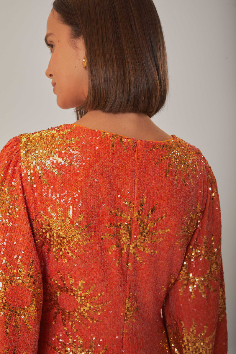 Orange Sunny Mood Sequin Cut Out Midi Dress 5