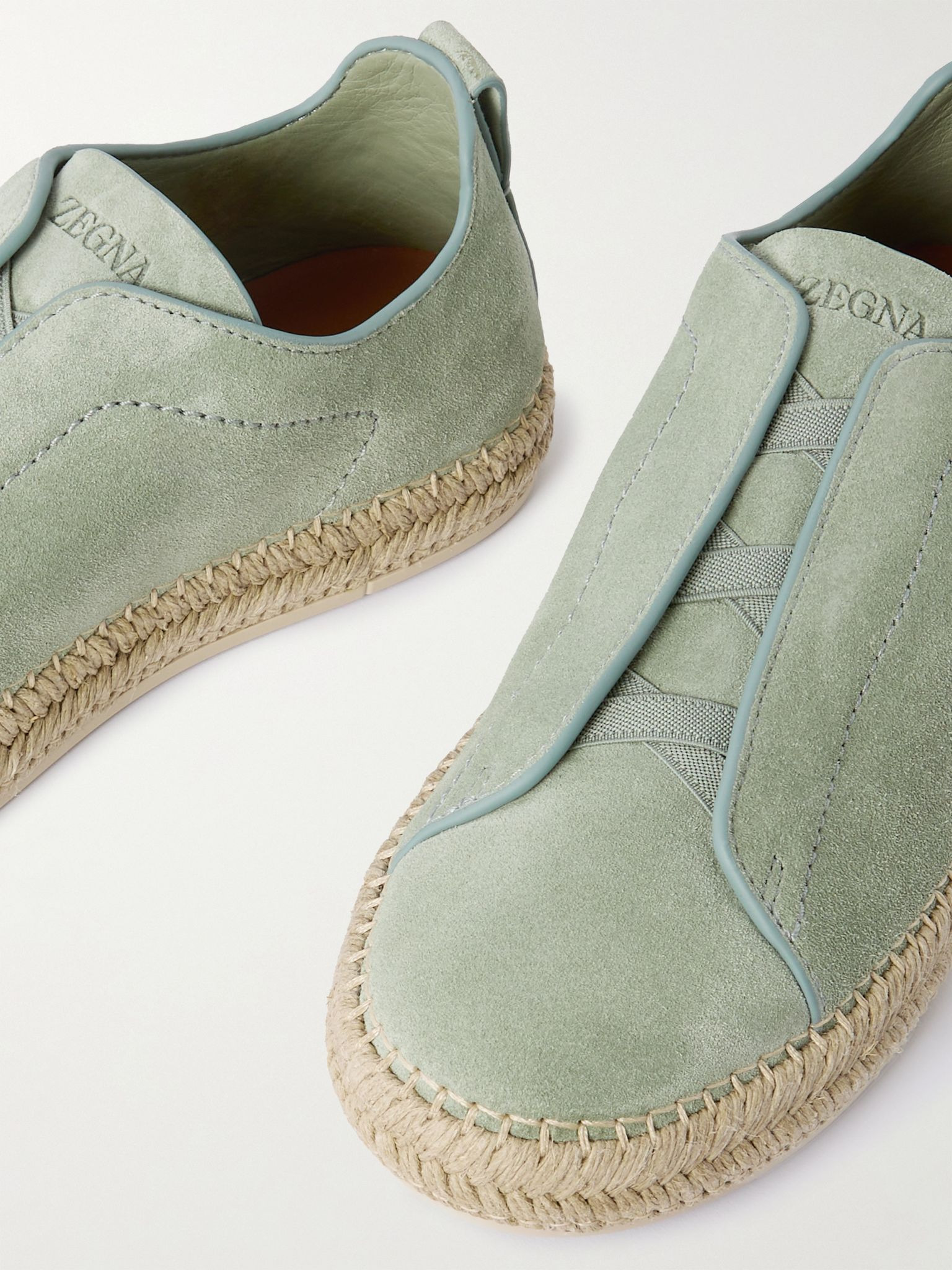Triple Stitch™ Leather-Trimmed Suede Slip-On Sneakers Green - 6