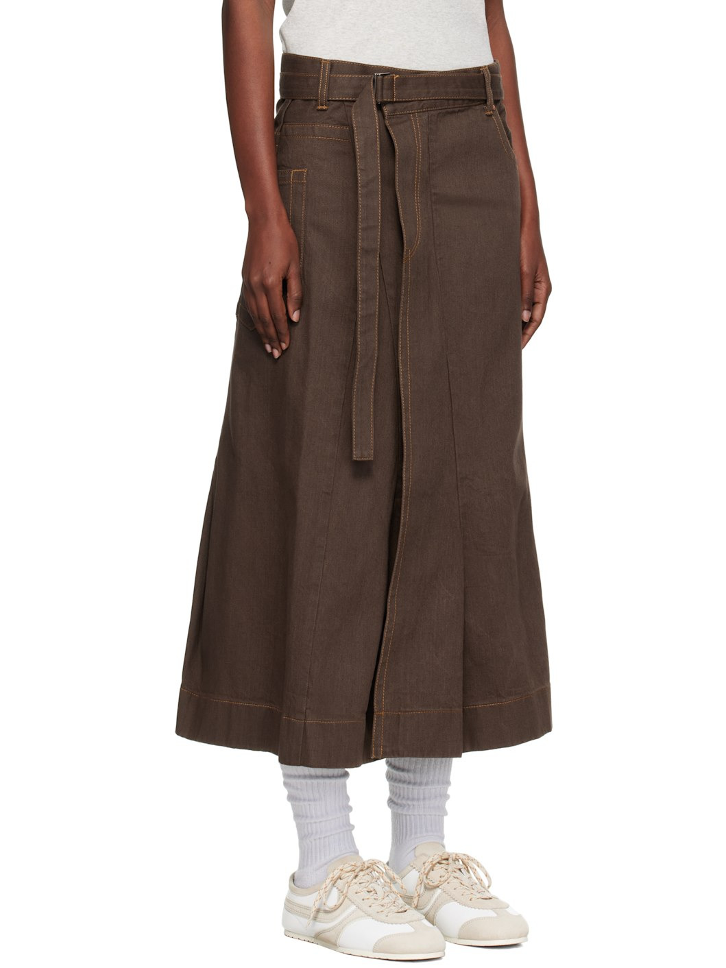 Brown Asymmetrical Denim Midi Skirt - 2
