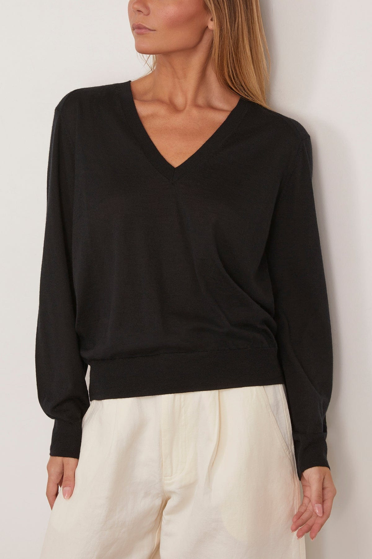 Julio V Neck Fine Knit Sweater in Black - 3