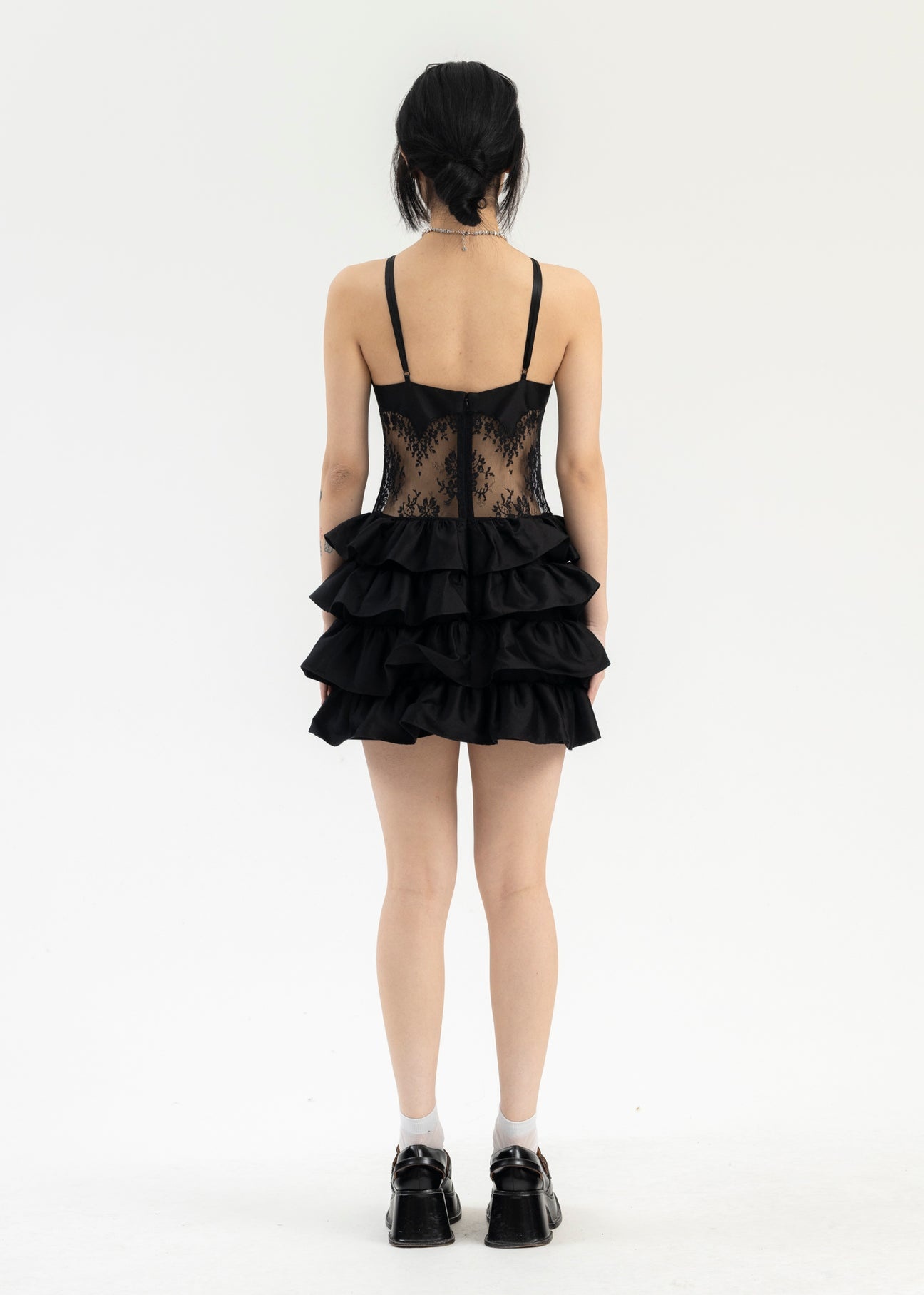 Black Patchwork Multi-Layer Short Dress - 4