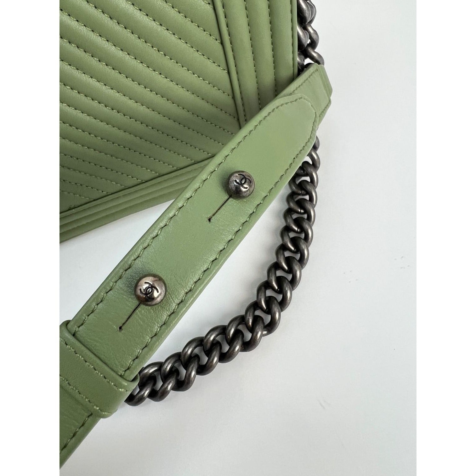 Chanel Calfskin Chevron Quilted Medium Boy Flap Light Green Bag - 8