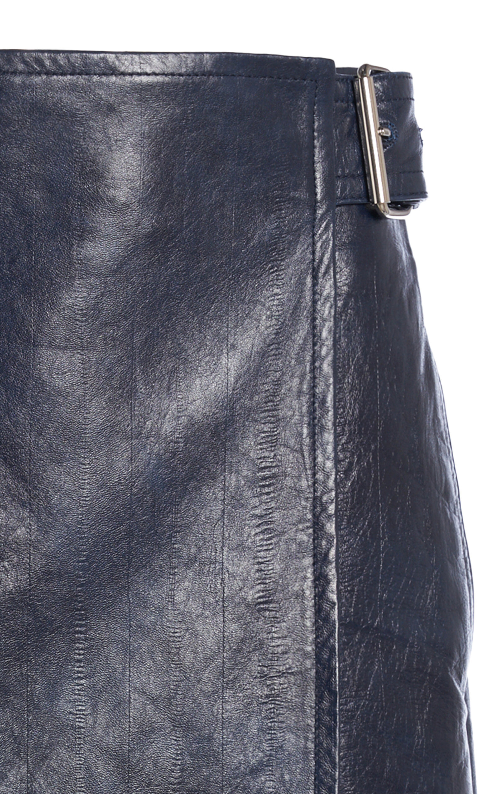 Belted Embossed-Leather Midi Pencil Skirt navy - 5