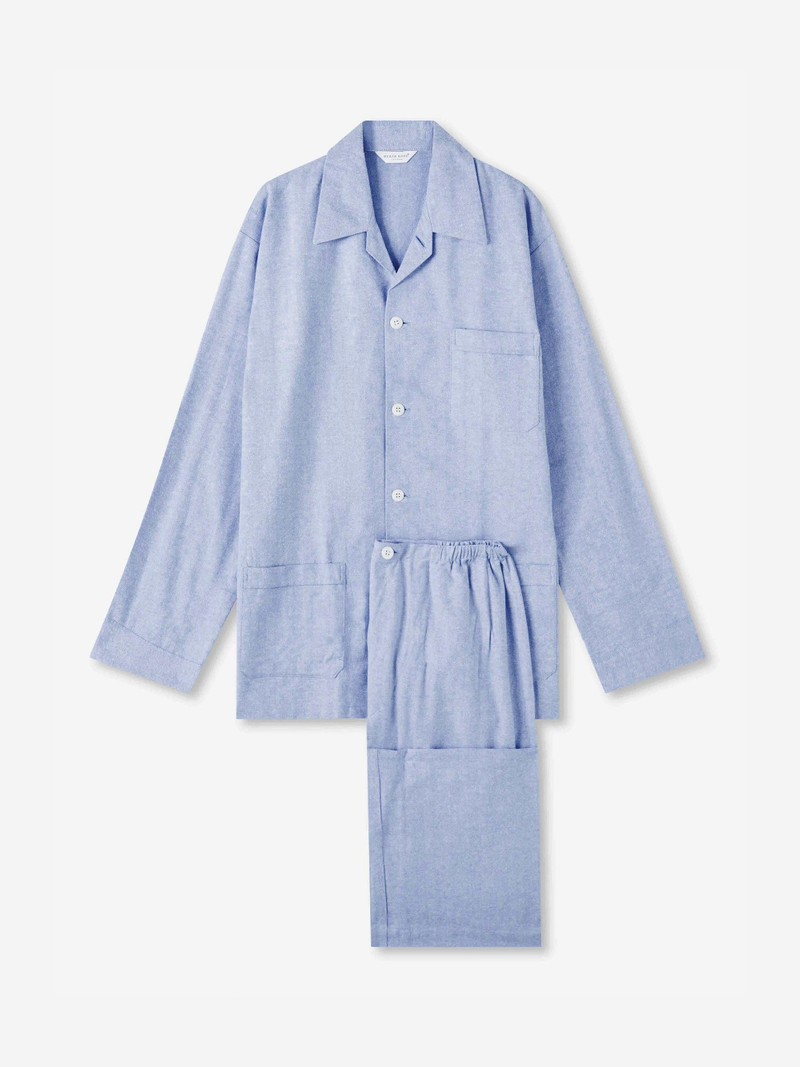 Derek Rose Men's Classic Fit Pyjamas Arran 24 Brushed Cotton Blue outlook