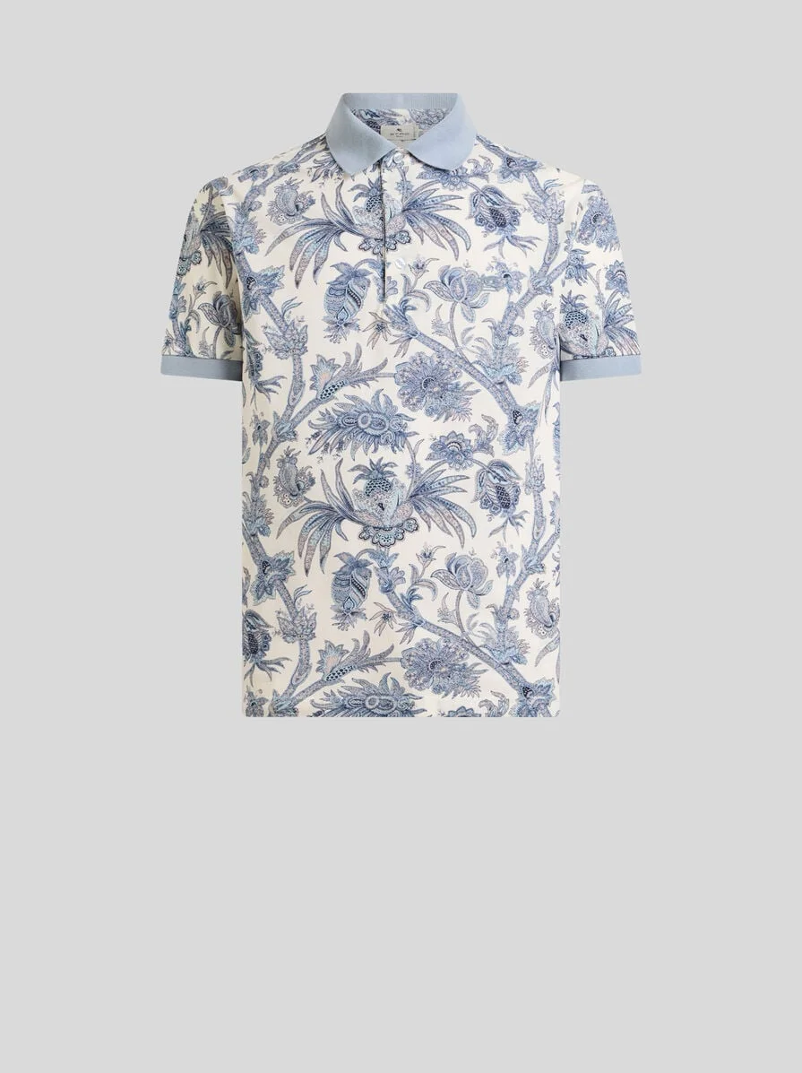 COTTON PIQUÉ POLO SHIRT WITH FLORAL PAISLEY MOTIF - 1