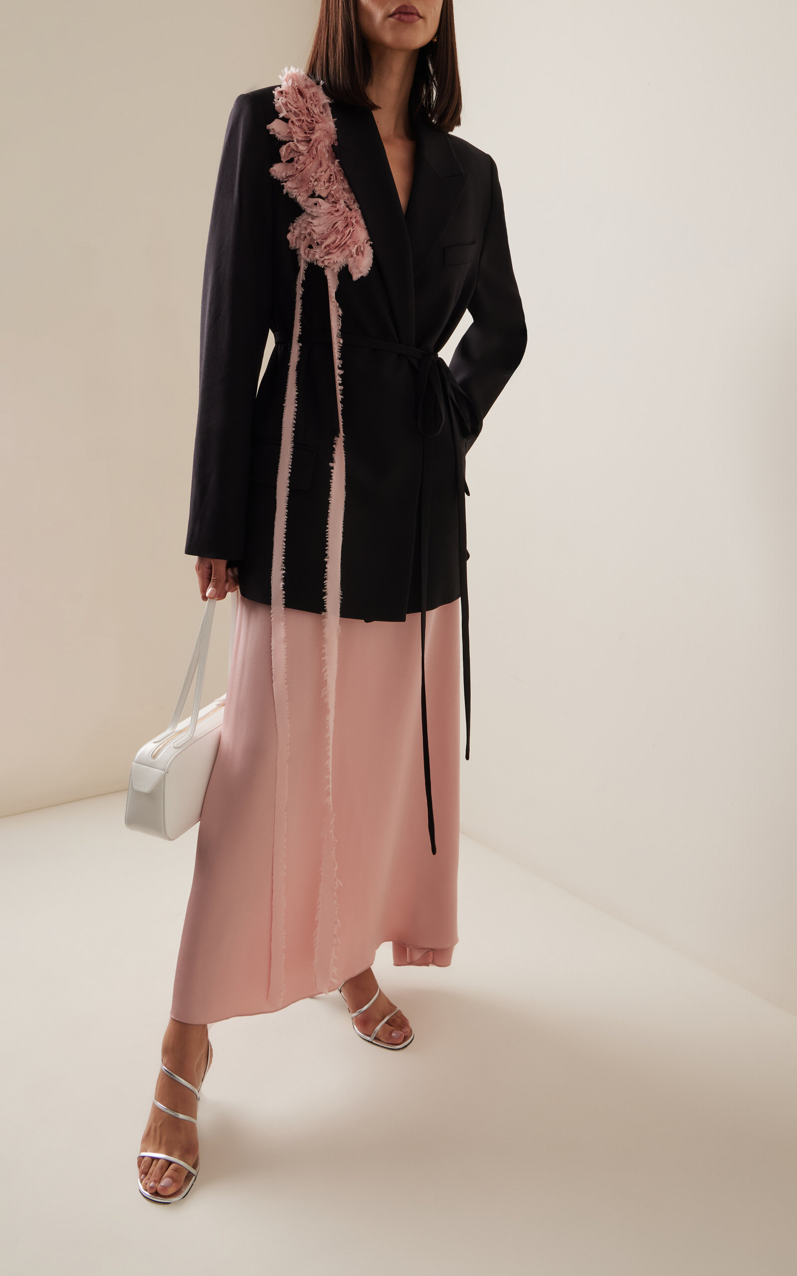 Embellished Belted Wool Blazer black - 3