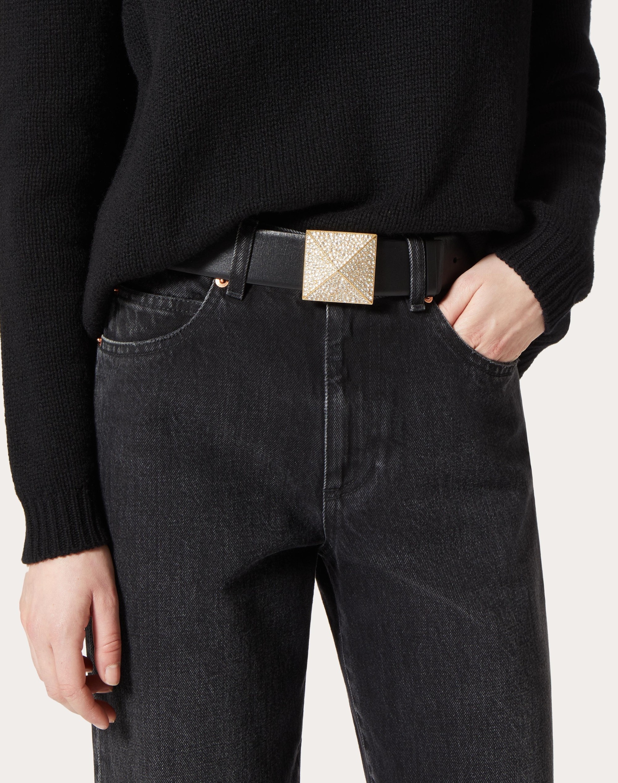 Valentino ONE STUD REVERSIBLE SHINY CALFSKIN BELT 40MM