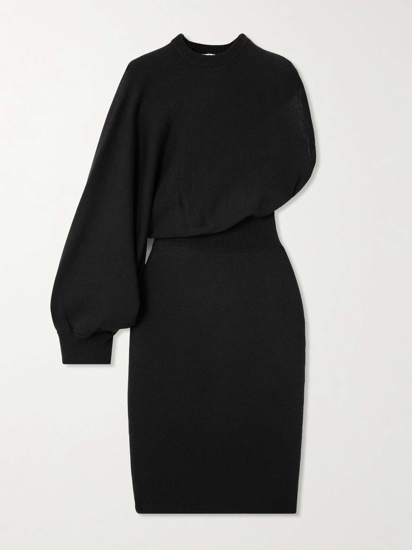 One-sleeve asymmetric knitted wool midi dress - 1