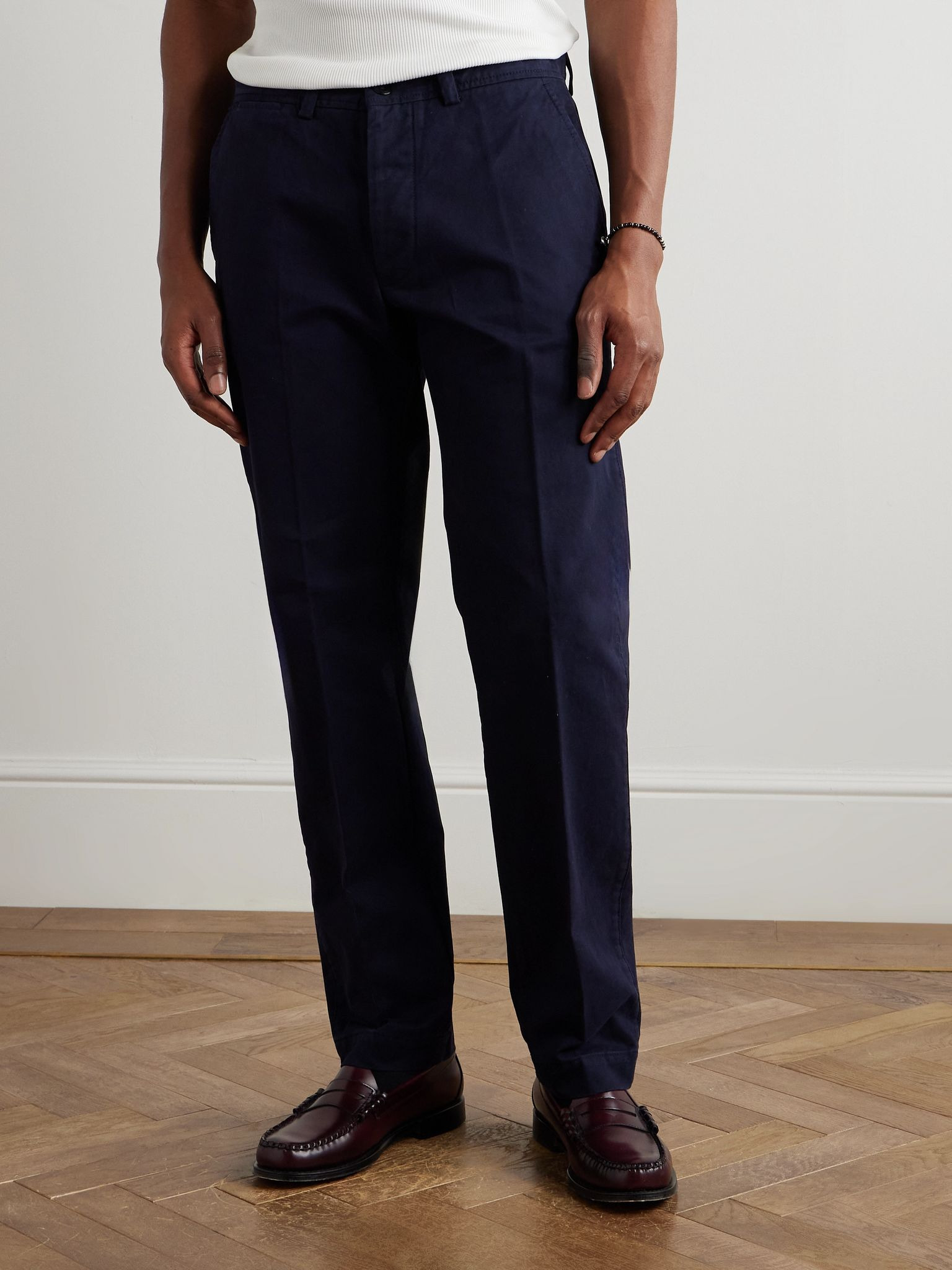 Straight-Leg Garment-Dyed Cotton-Twill Trousers Navy - 3