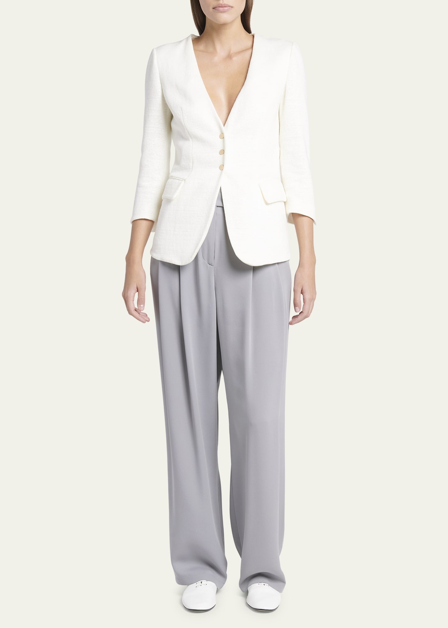 Snap Button Three-Quarter-Sleeve Viscose Blazer - 2