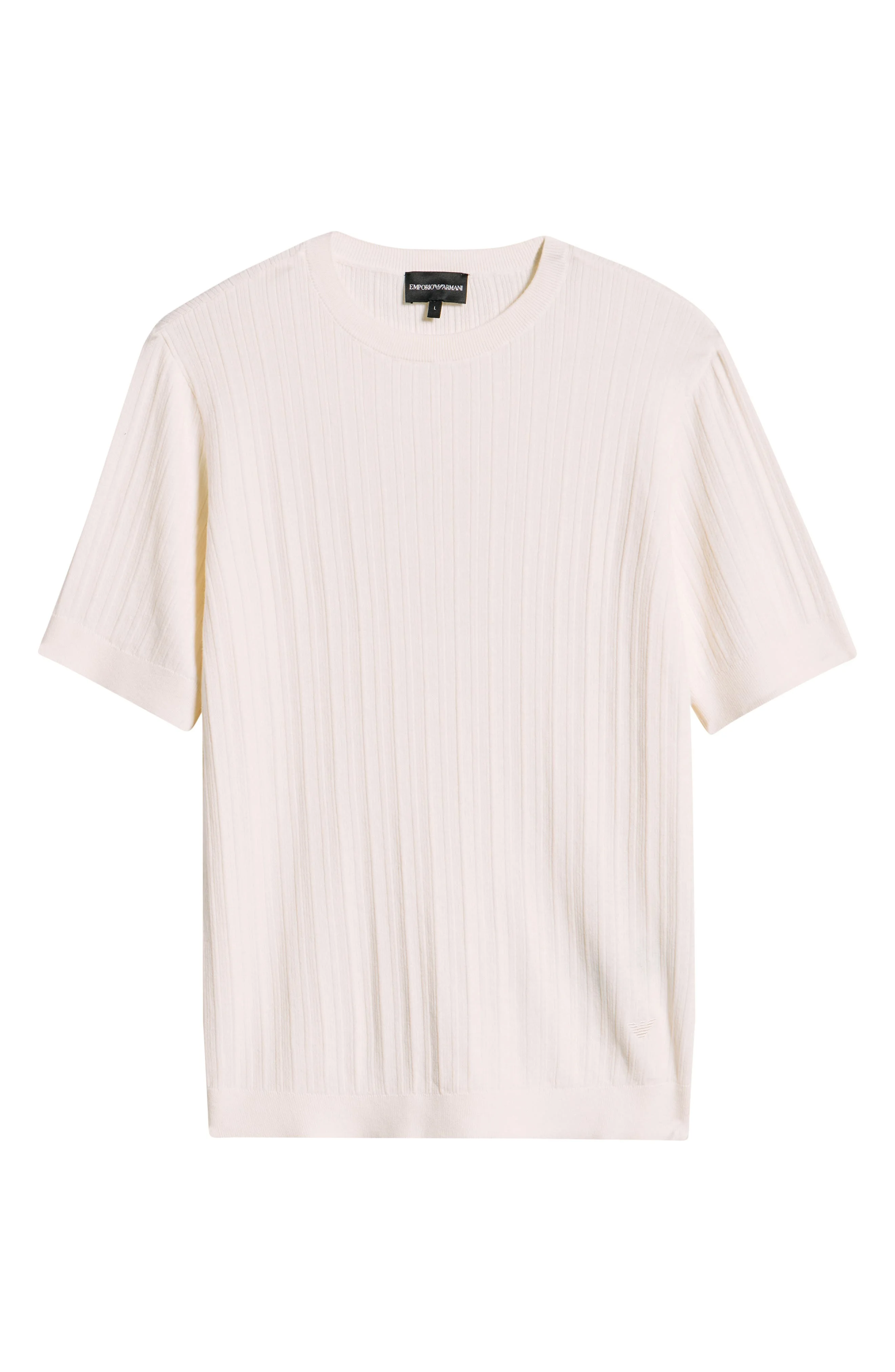 Emporio Armani Short Sleeve Cotton & Cashmere Rib Sweater in Solid White at Nordstrom - 1