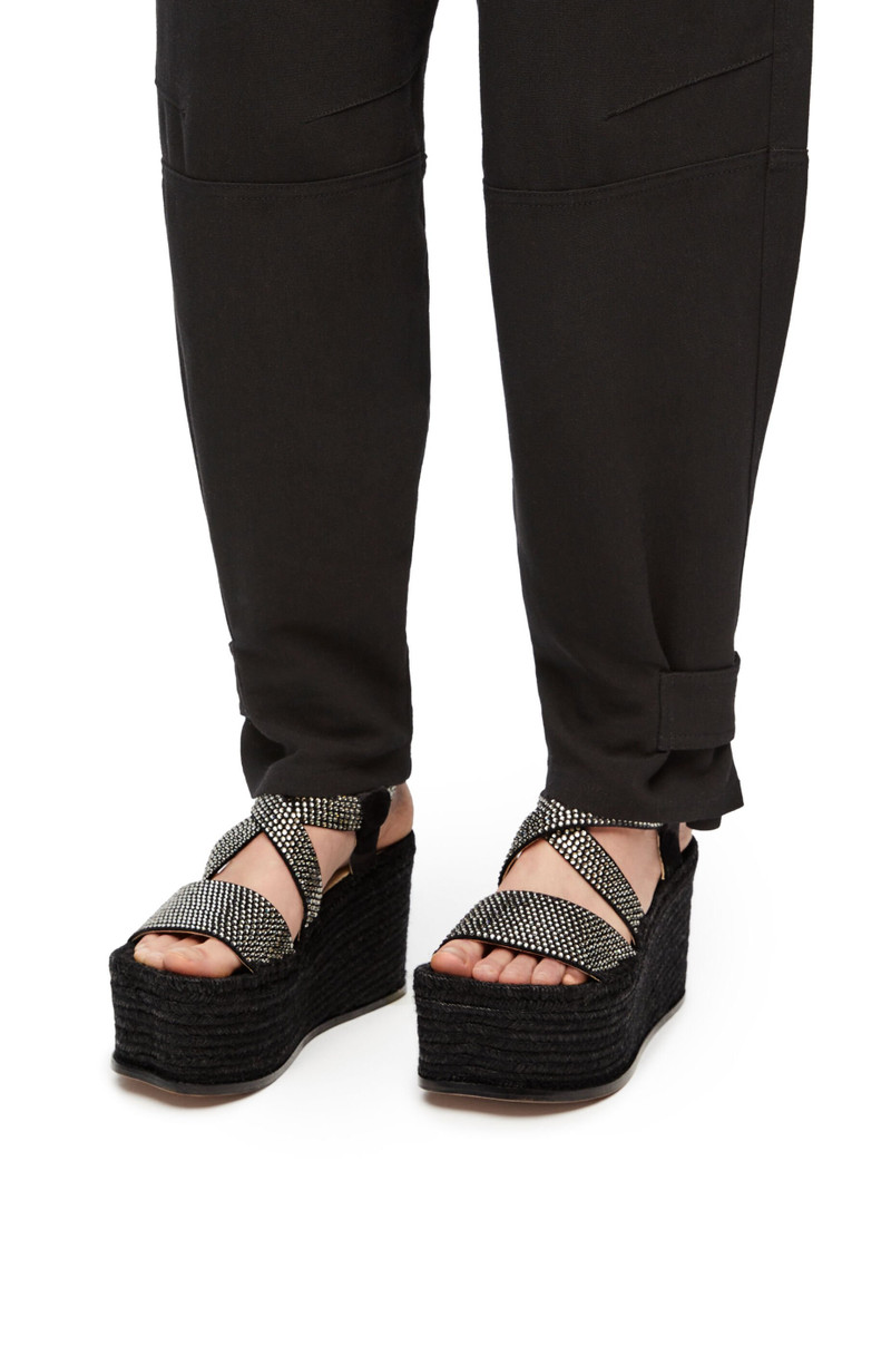 Loewe Petal espadrille platform in suede calfskin and rhinestones outlook