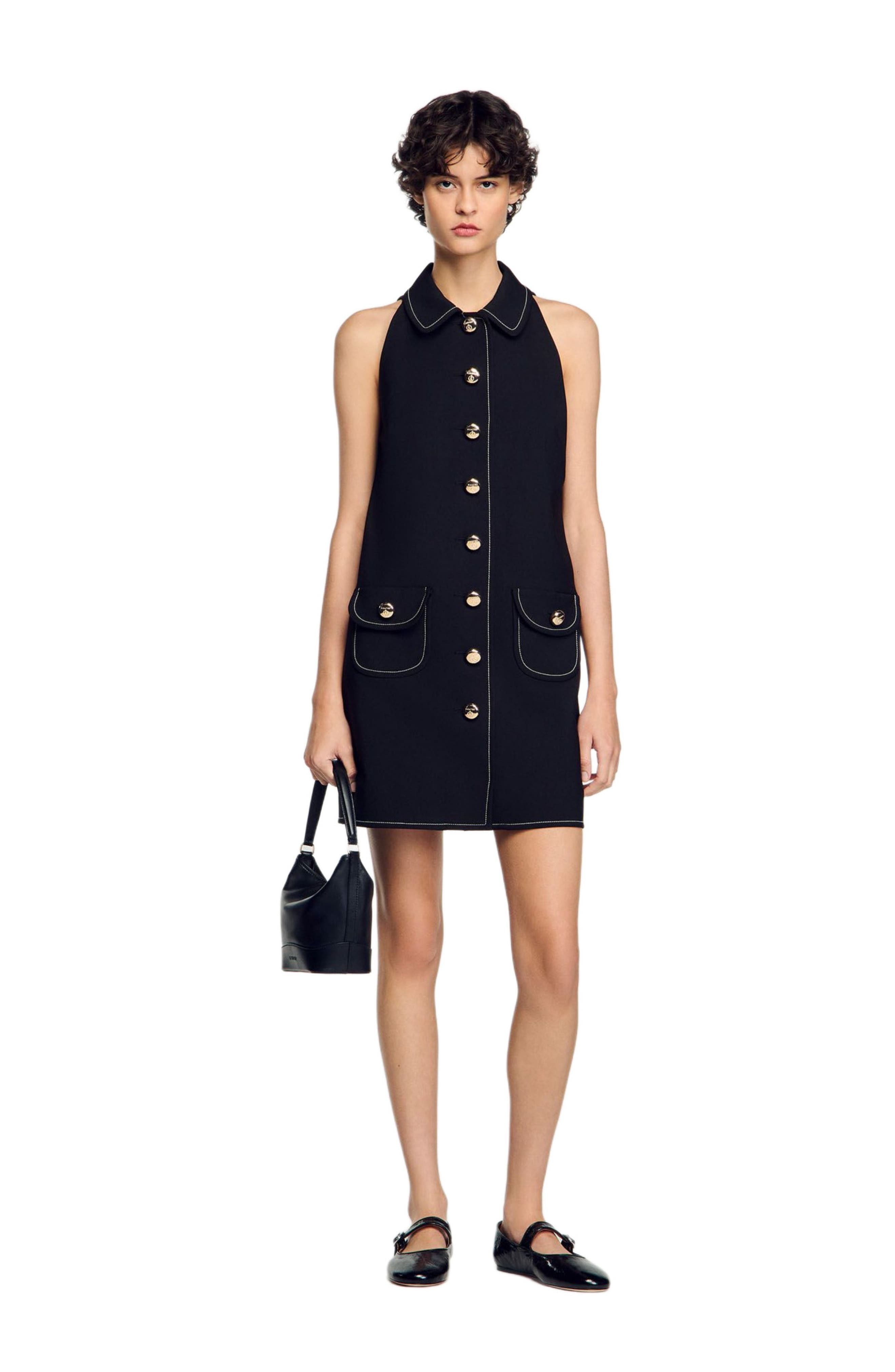 SANDRO Peter Pan collar short dress in Black at Nordstrom - 6