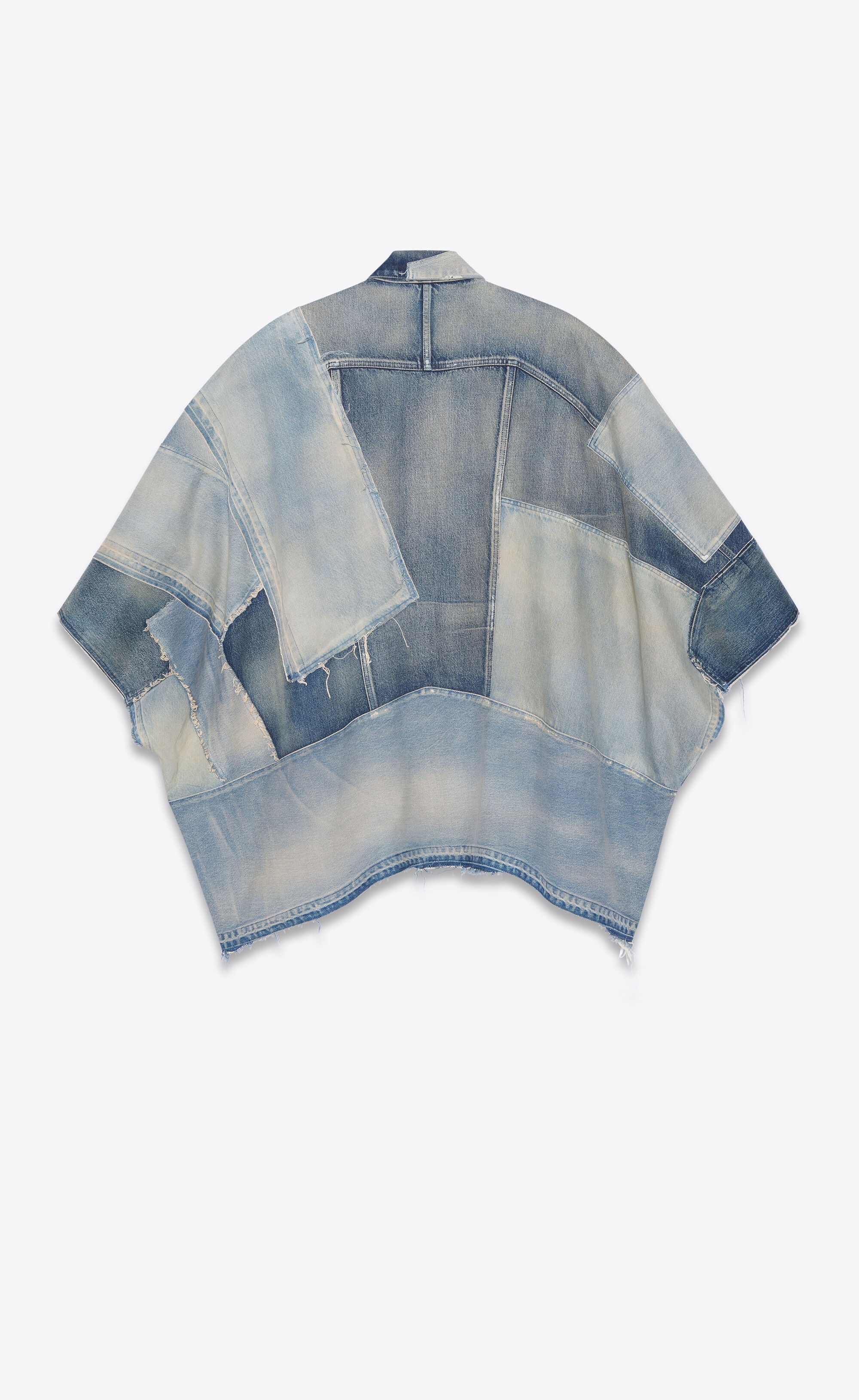 denim patchwork cape in 70's blue trash indigo - 2