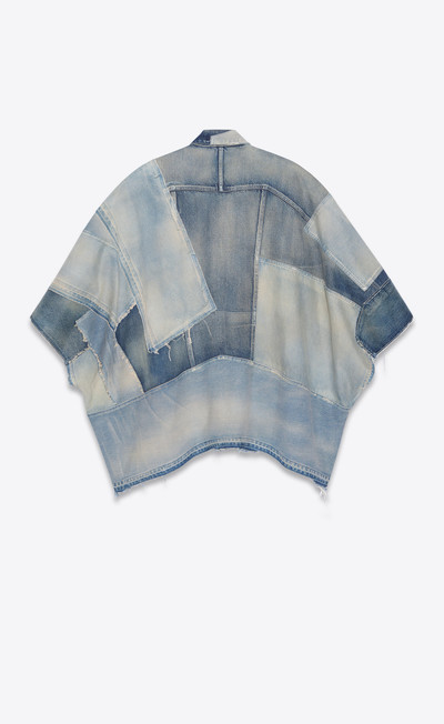 SAINT LAURENT denim patchwork cape in 70's blue trash indigo outlook