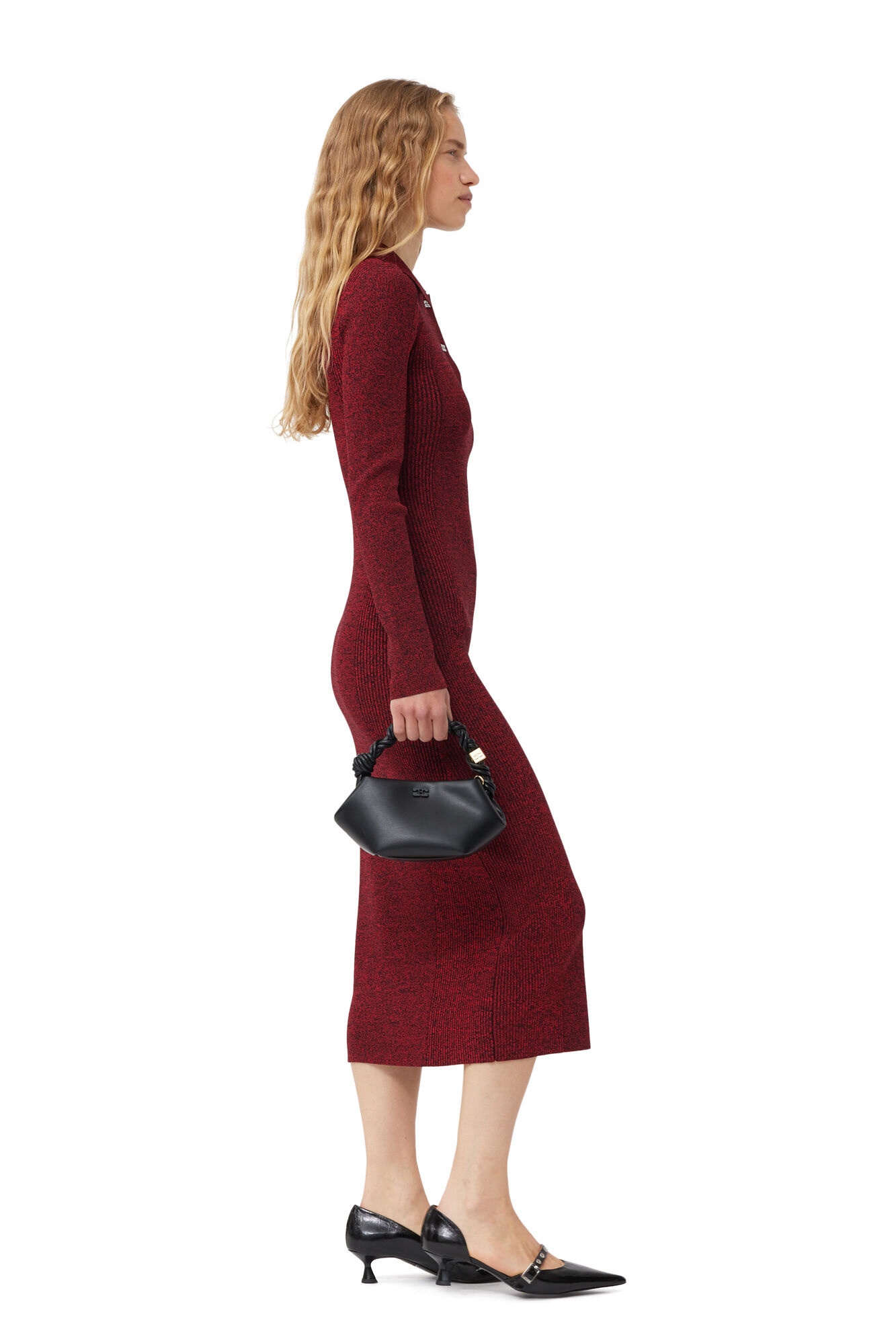 RED MELANGE RIB POLO DRESS - 4